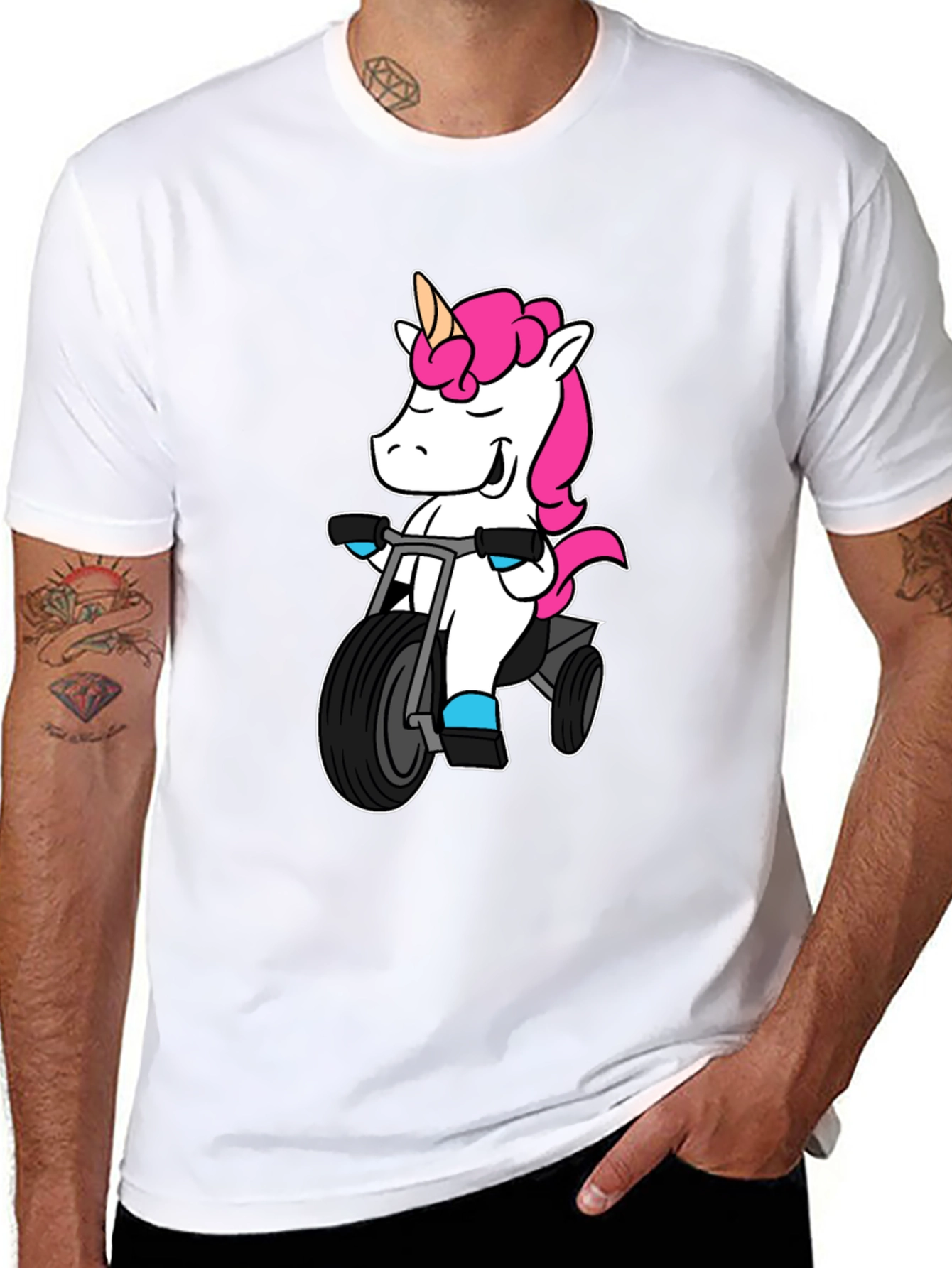 Black Unicorn on Tricycle T-Shirt - Black view 8