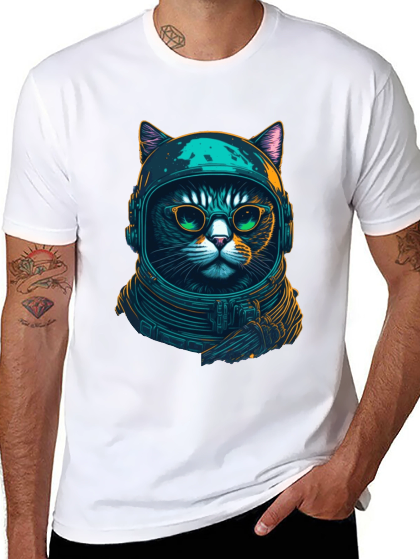 Black Cosmic Cat T-Shirt - Astronaut Kitty Design view 8