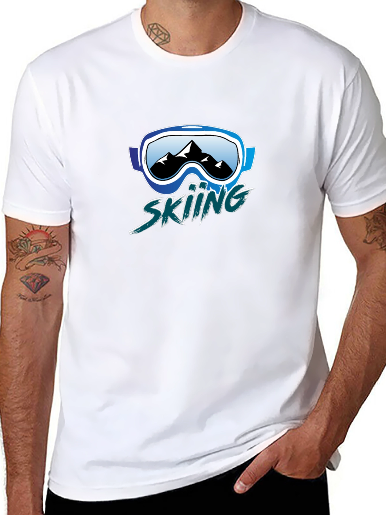 Black Skiing Graphic Tee - Mountain Goggles Design view 8