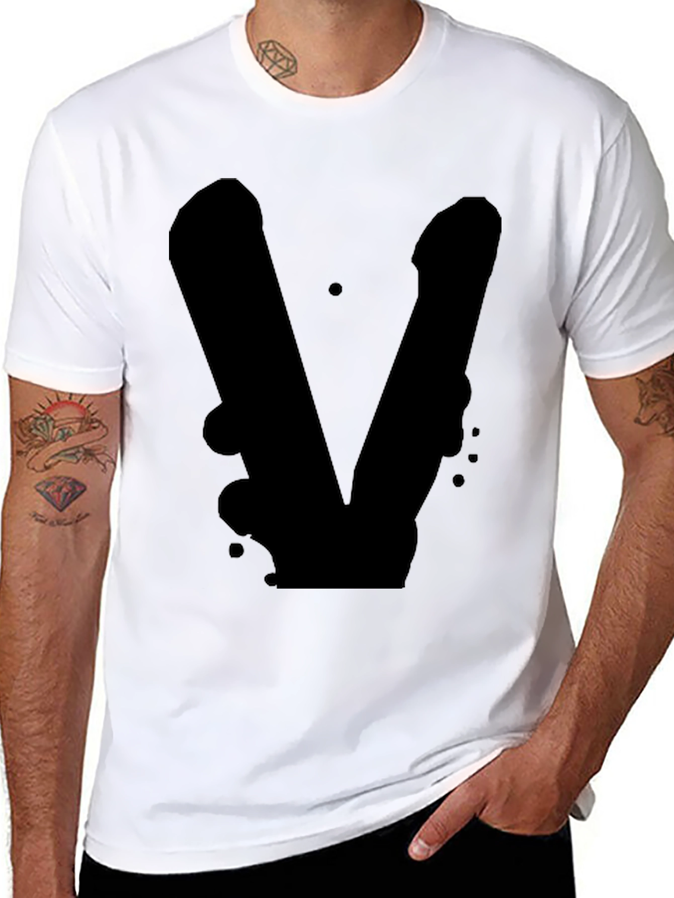 Black Black T-Shirt with Abstract V Design view 8