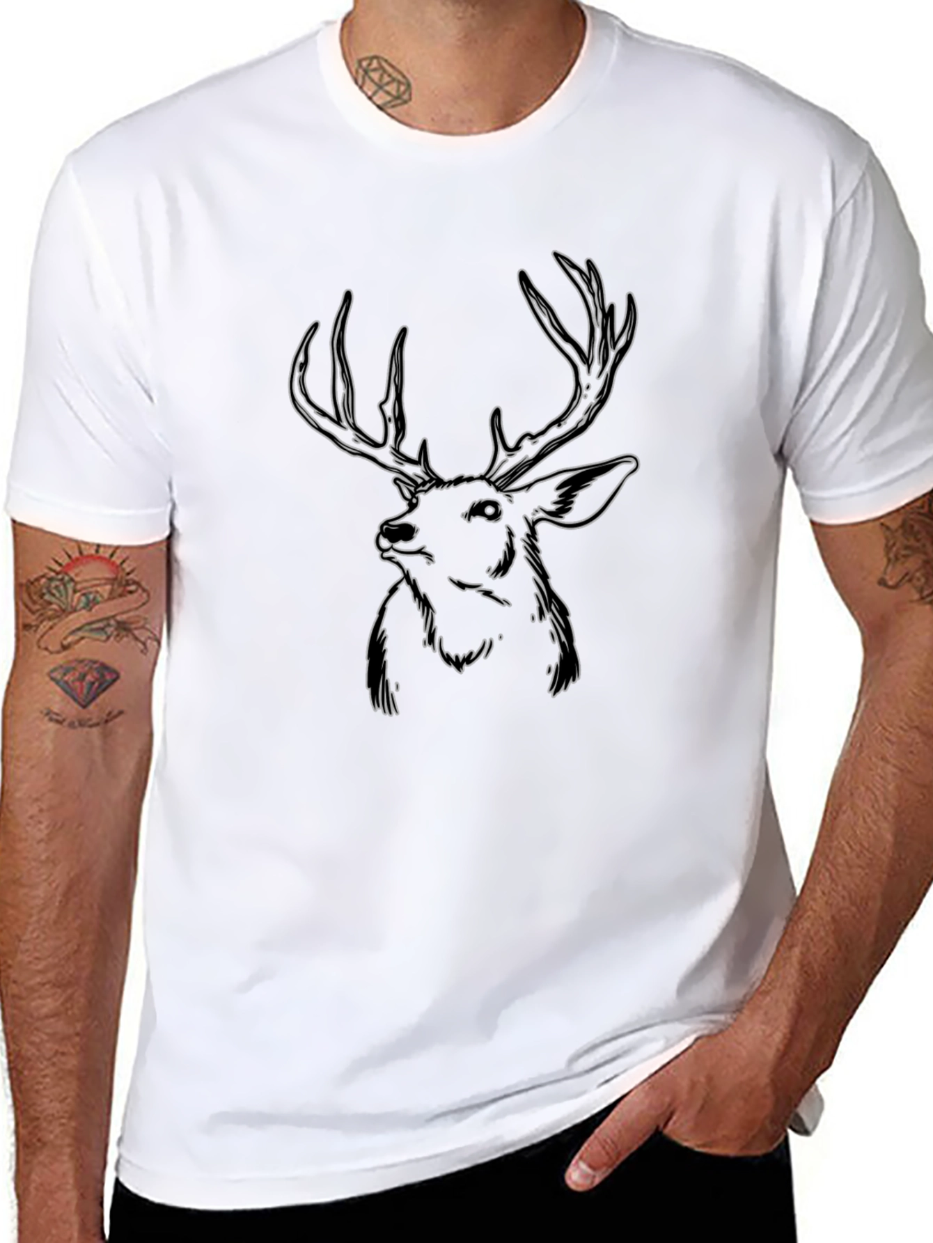 Black Deer Outline Graphic T-Shirt - Black view 8