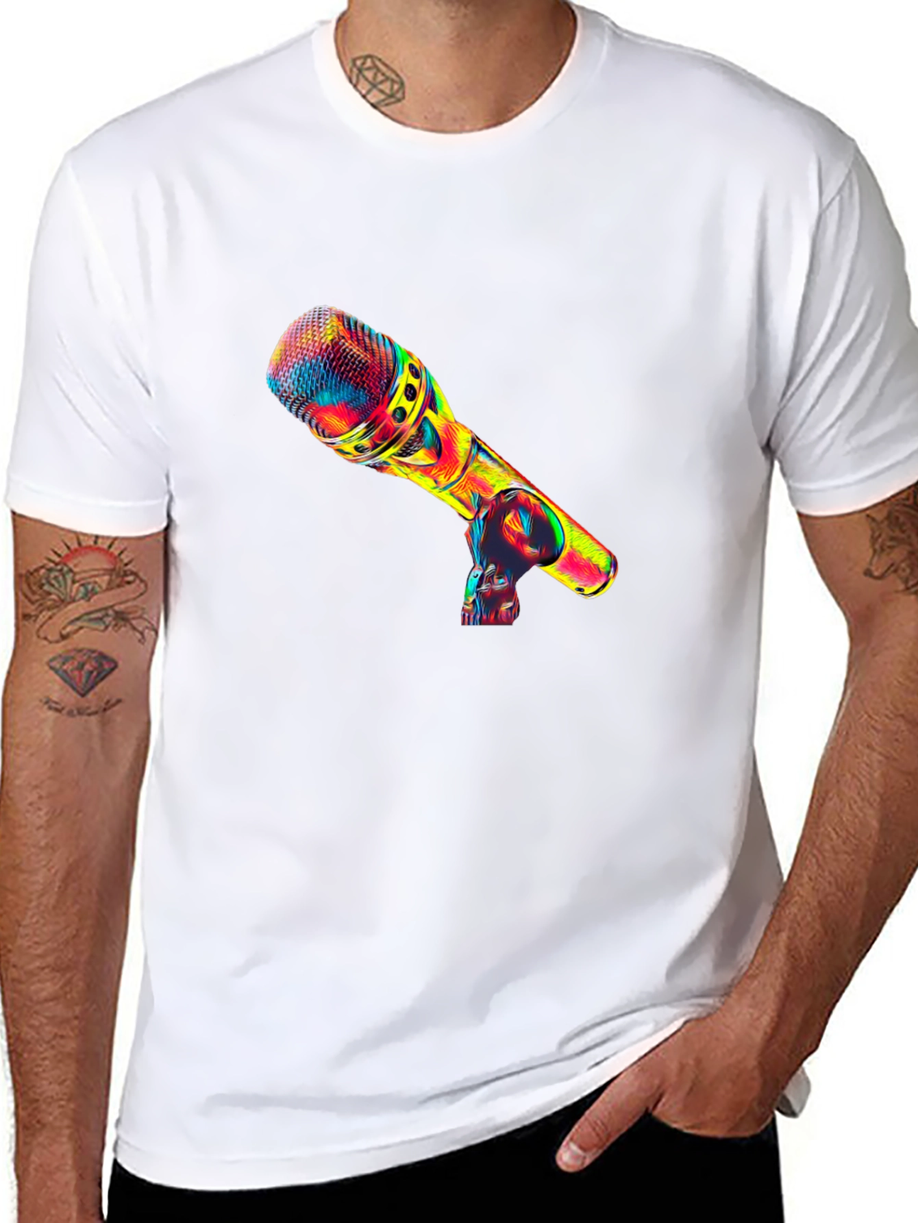 Black Colorful Microphone Graphic Tee view 8