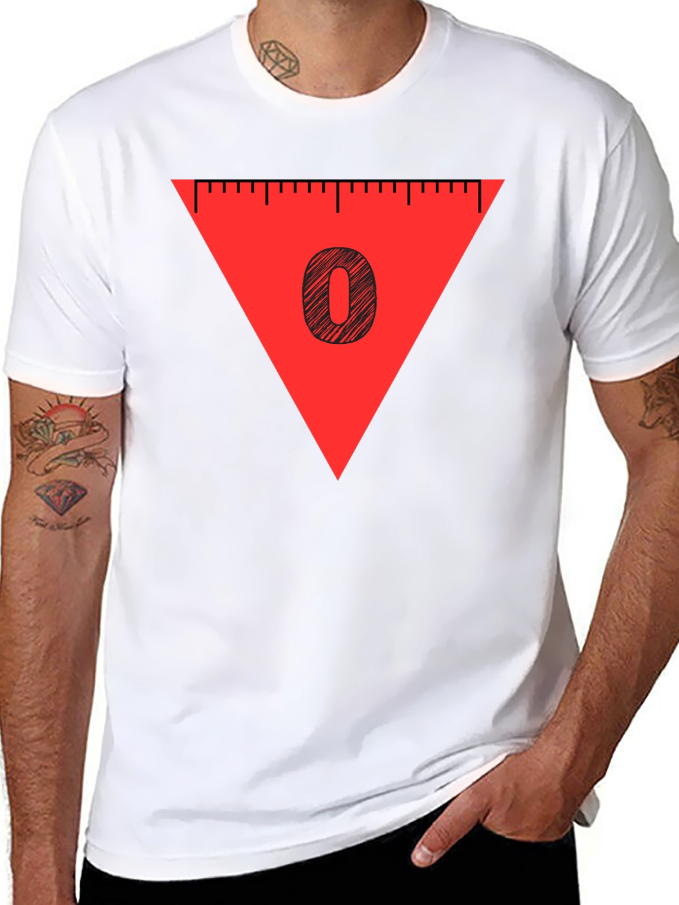 Black Red Triangle '0' Graphic Tee - Soft Cotton Blend, Casual Style view 8