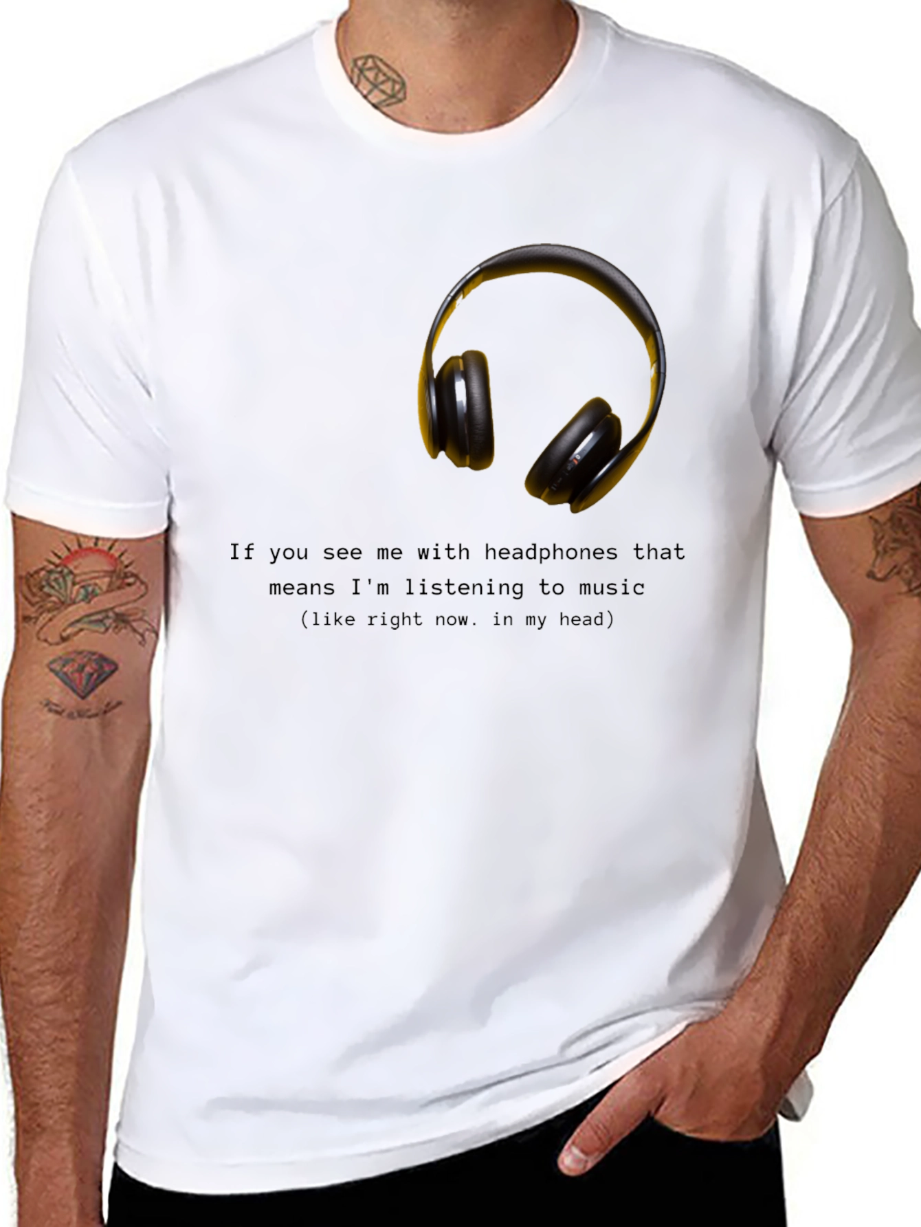 Black Headphones Music T-Shirt - Funny Graphic Tee view 8