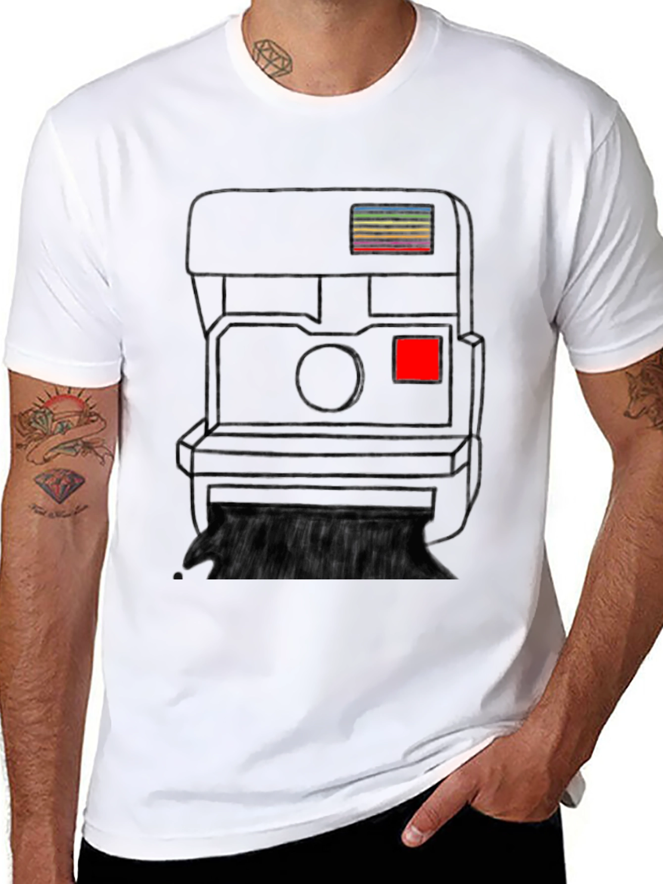 Black Retro Camera Graphic Tee - Black Cotton T-Shirt view 8