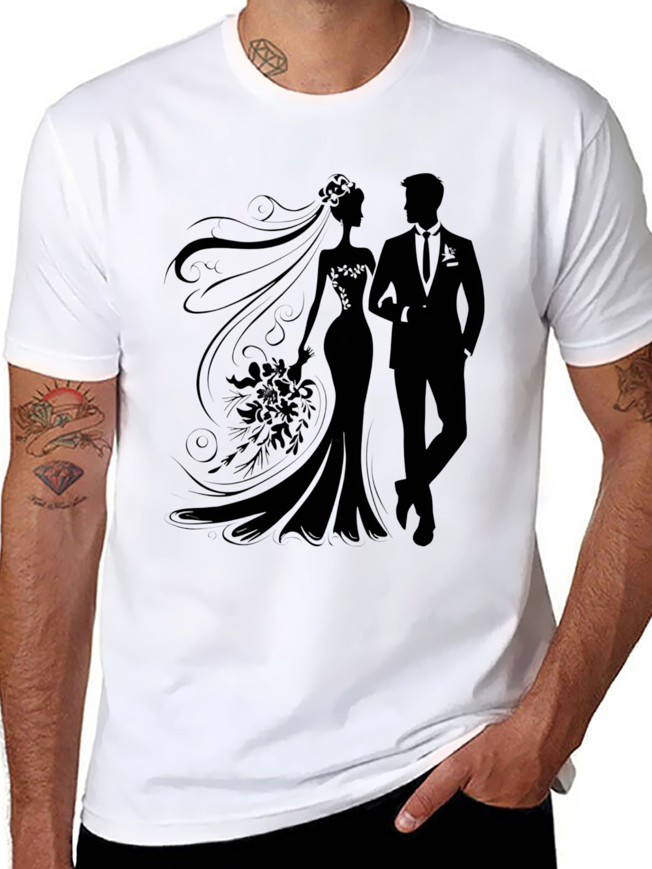 Black Bride and Groom Silhouette Graphic Tee view 8