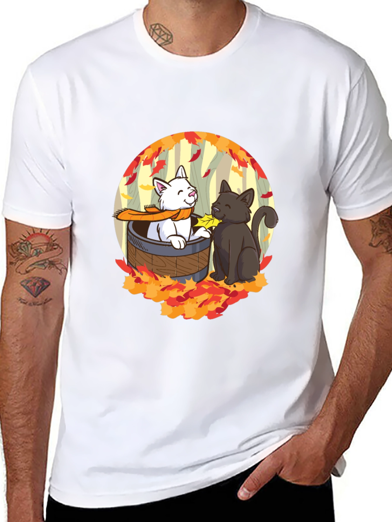 Black Autumn Cats T-Shirt - Cute Fall Design view 8
