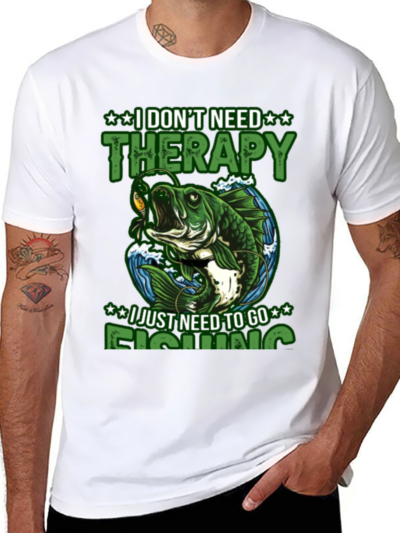 Black Fishing Therapy T-Shirt view 8