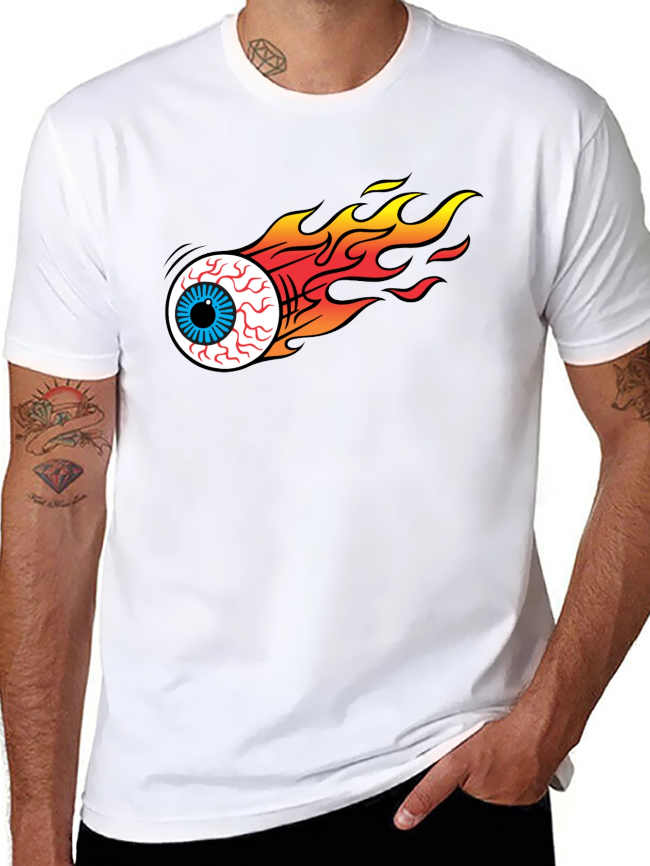 Black Flaming Eyeball Graphic Black T-Shirt view 8