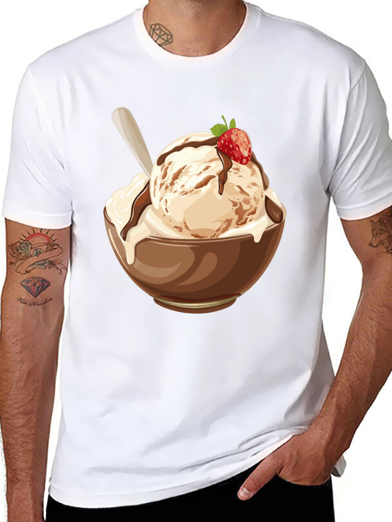 Black Ice Cream Bowl Graphic T-Shirt - Unisex Black Tee view 8