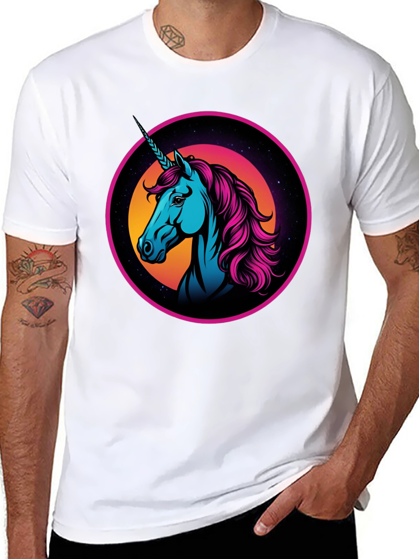 Black Retro Unicorn Graphic T-Shirt view 8