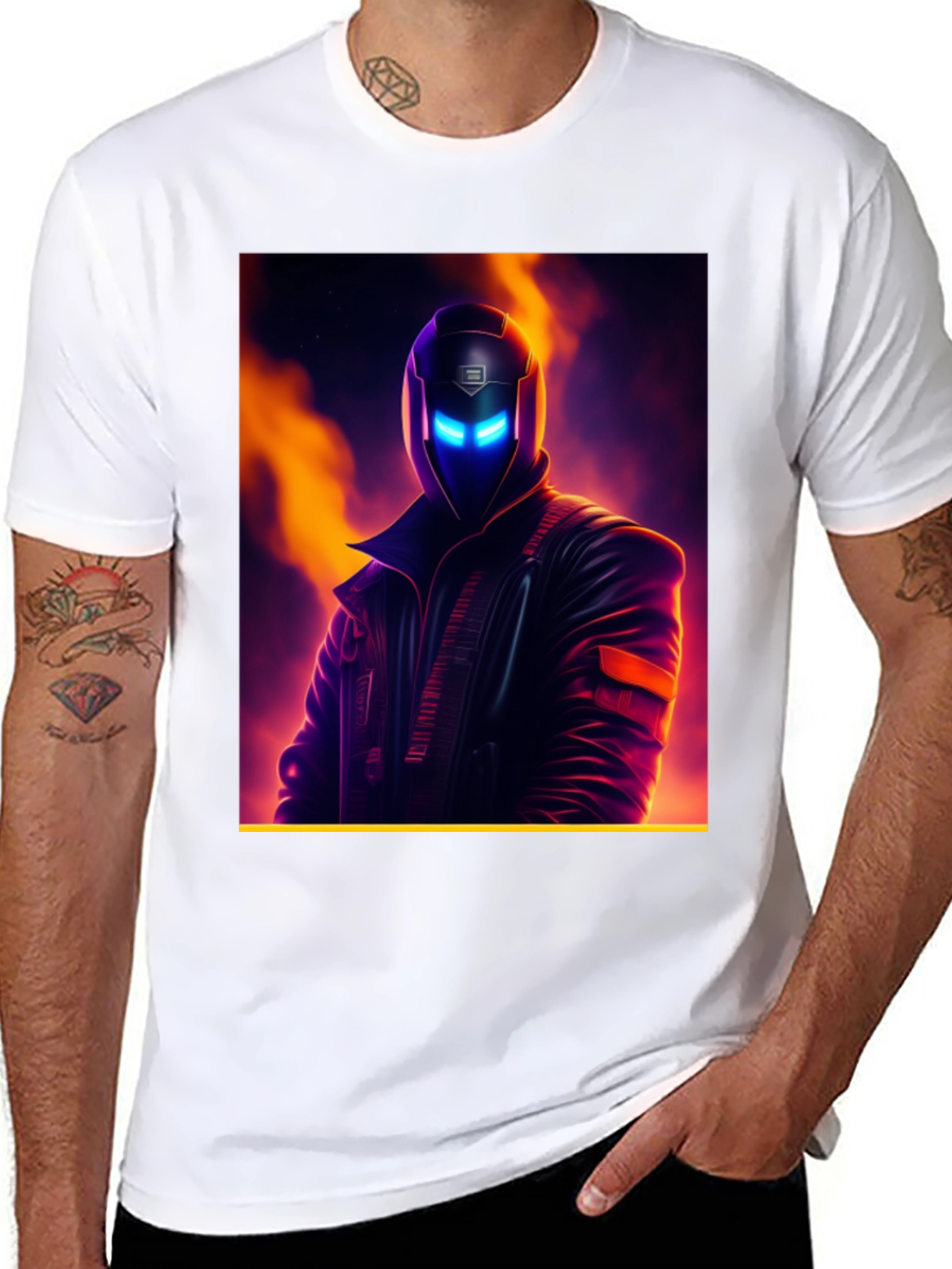 Black Cyberpunk Character Graphic Tee - Men's Black T-Shirt view 8