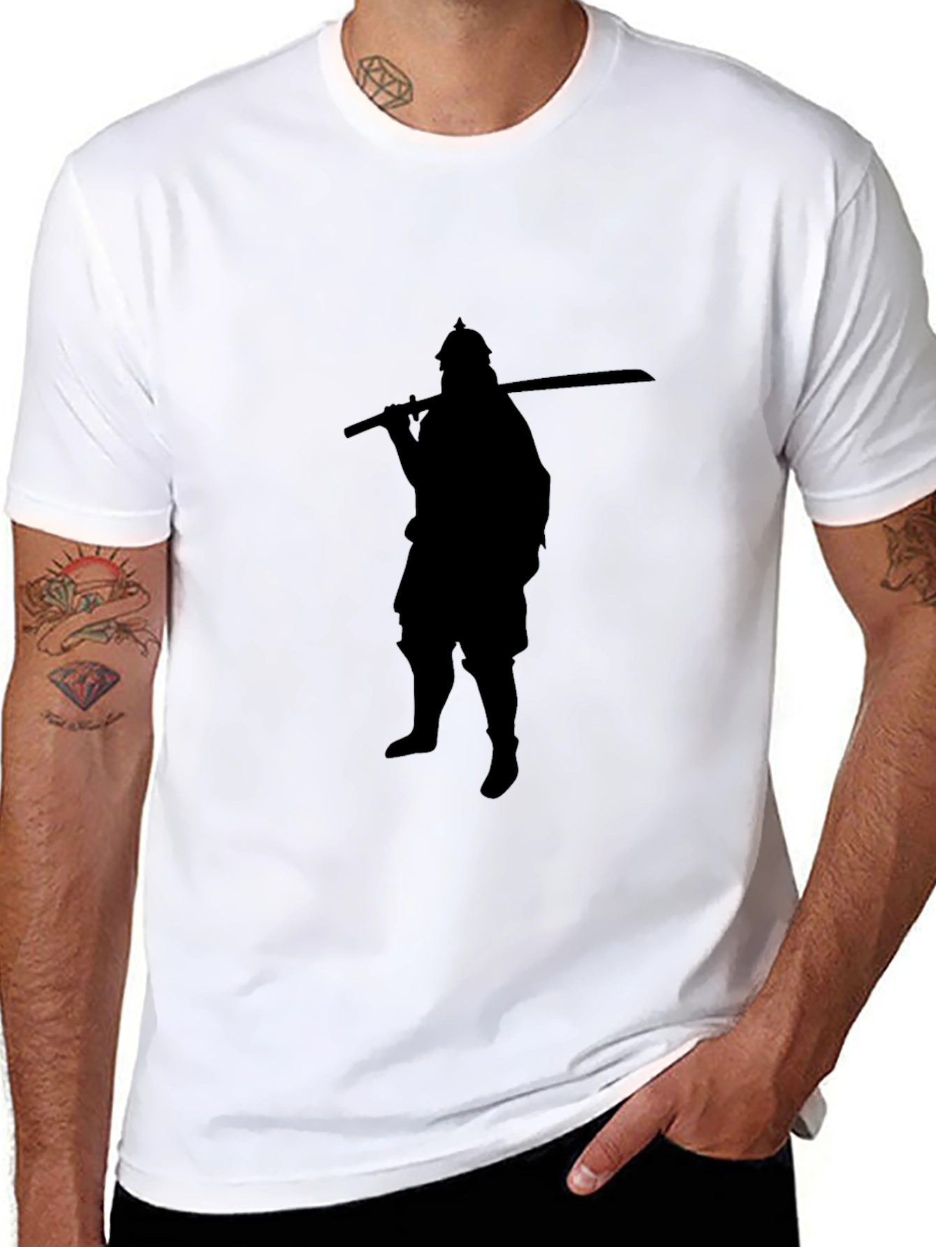Black Warrior Silhouette Graphic Tee - Black Cotton Blend view 8