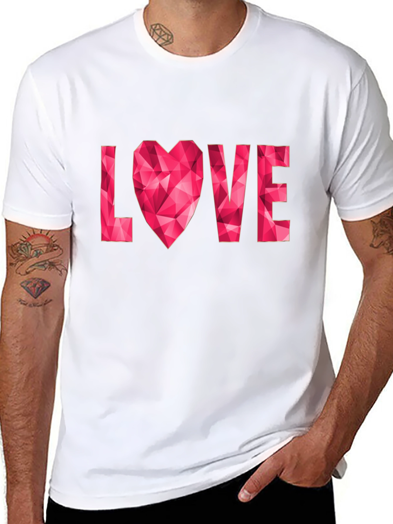 Black Geometric Heart Love Graphic Black T-Shirt view 8
