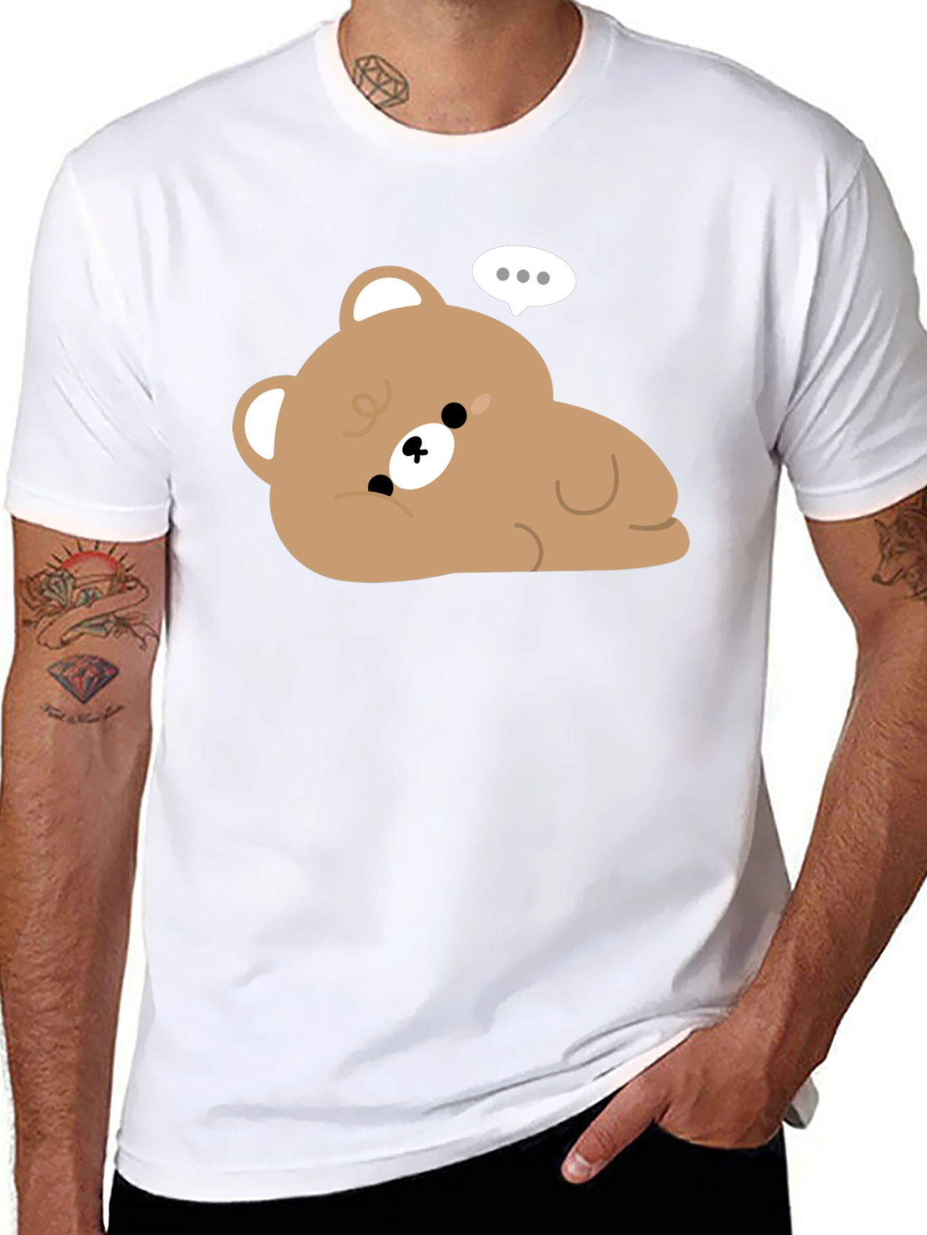 Black Cute Cartoon Bear Graphic Black T-Shirt view 8