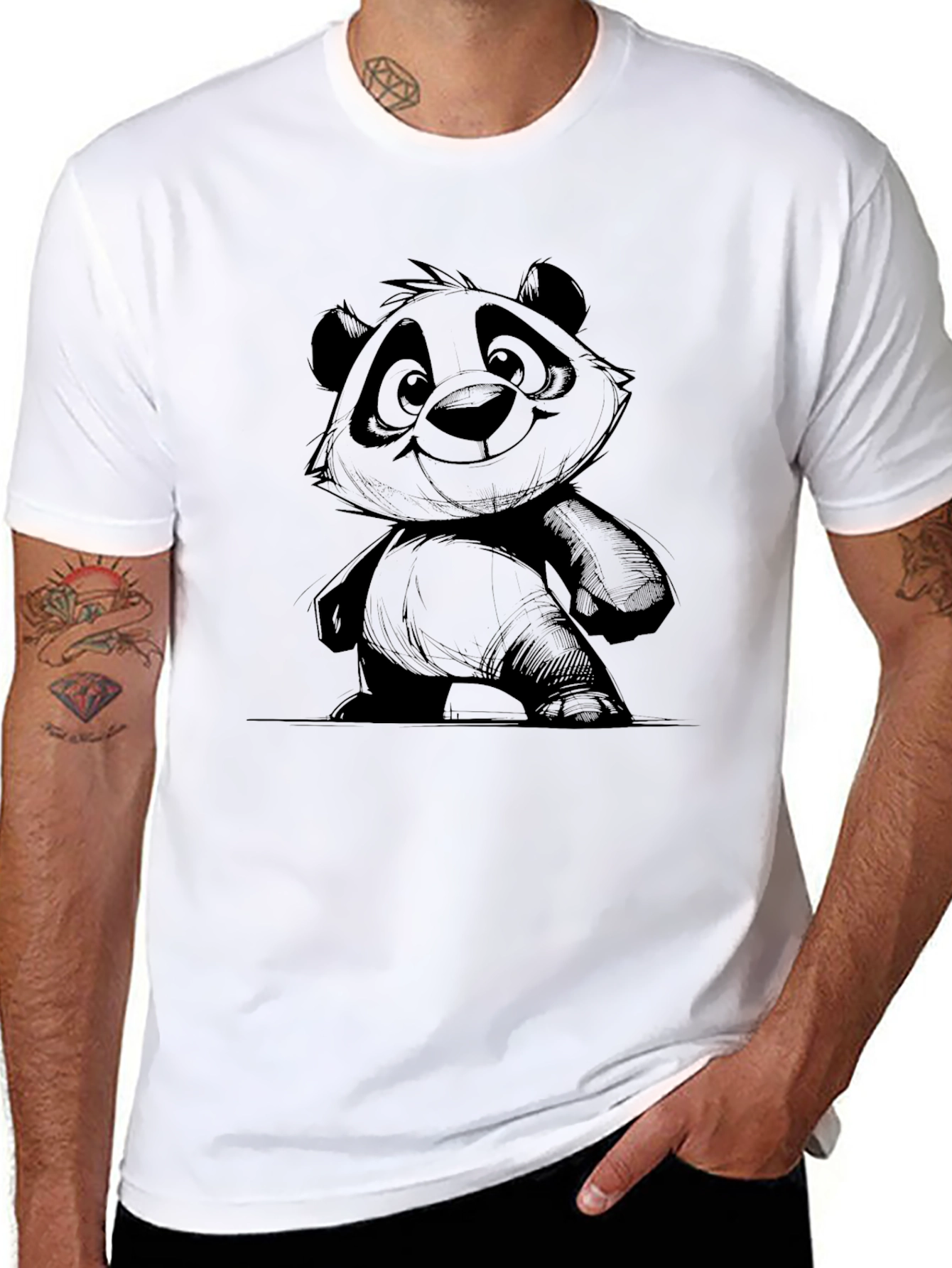 Black Cool Panda Graphic Black T-Shirt view 8