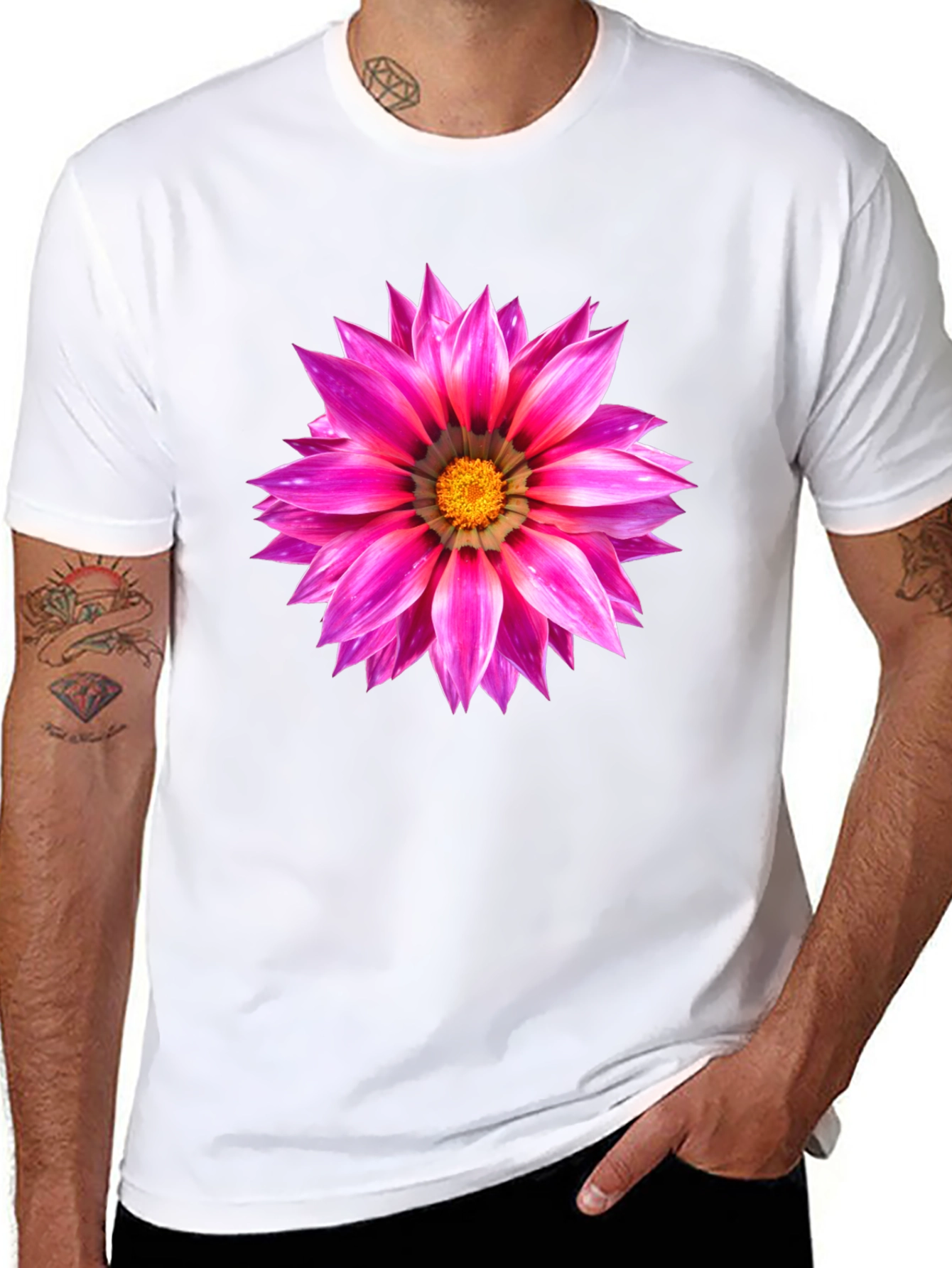 Pink Flower Graphic Tee - Mens Casual Shirt - 8