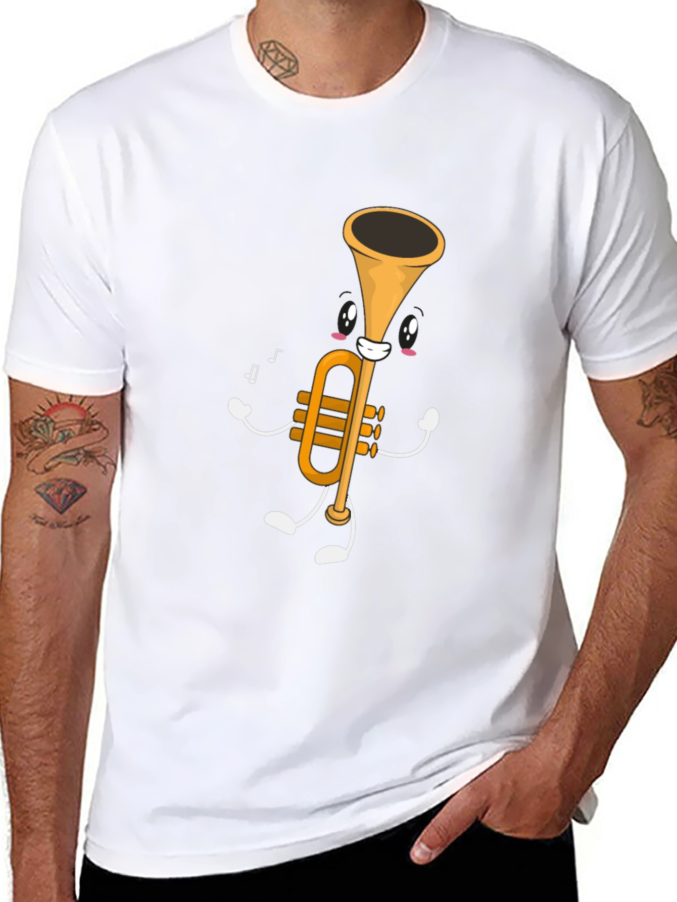 Black Musical Trumpet Graphic Tee - Black Cotton T-Shirt view 8