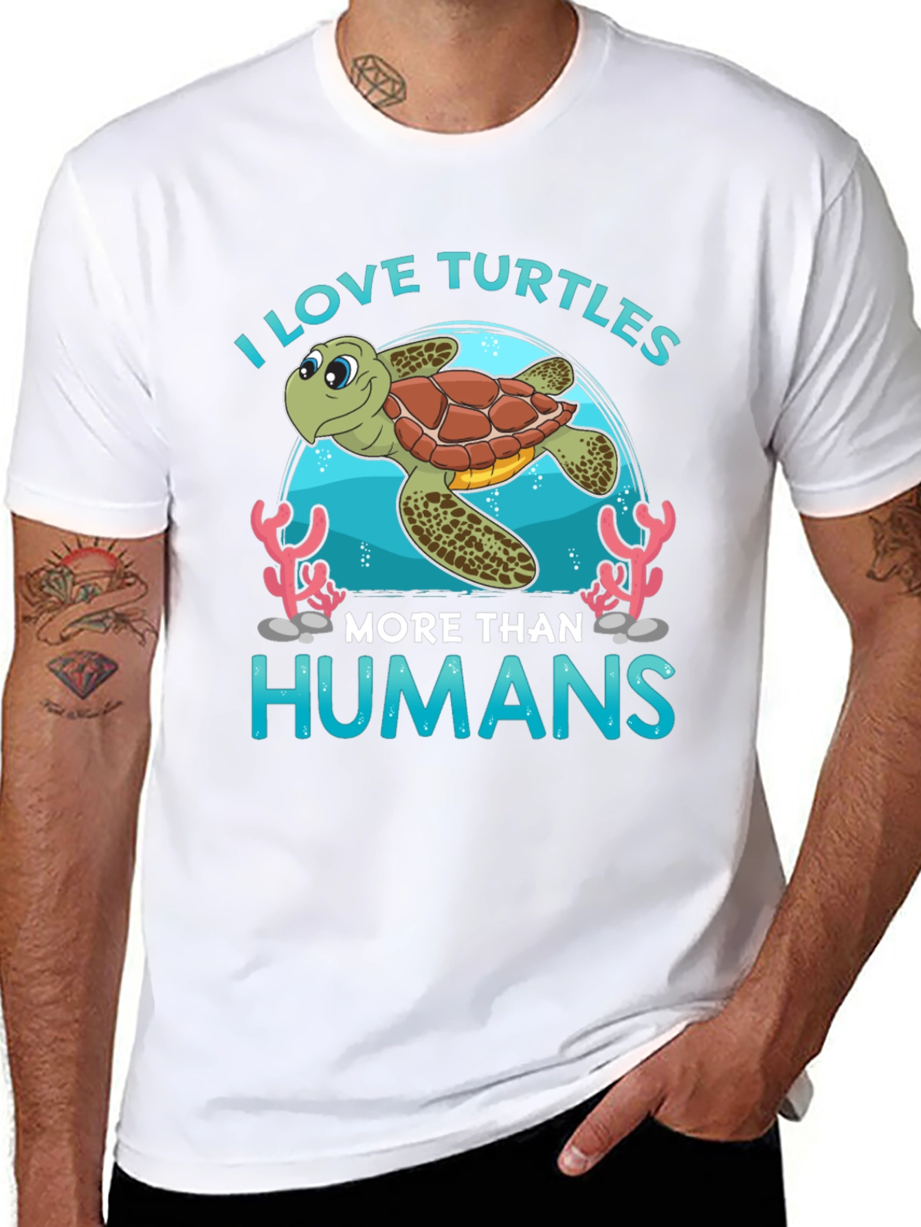 Black I Love Turtles More Than Humans T-Shirt view 8