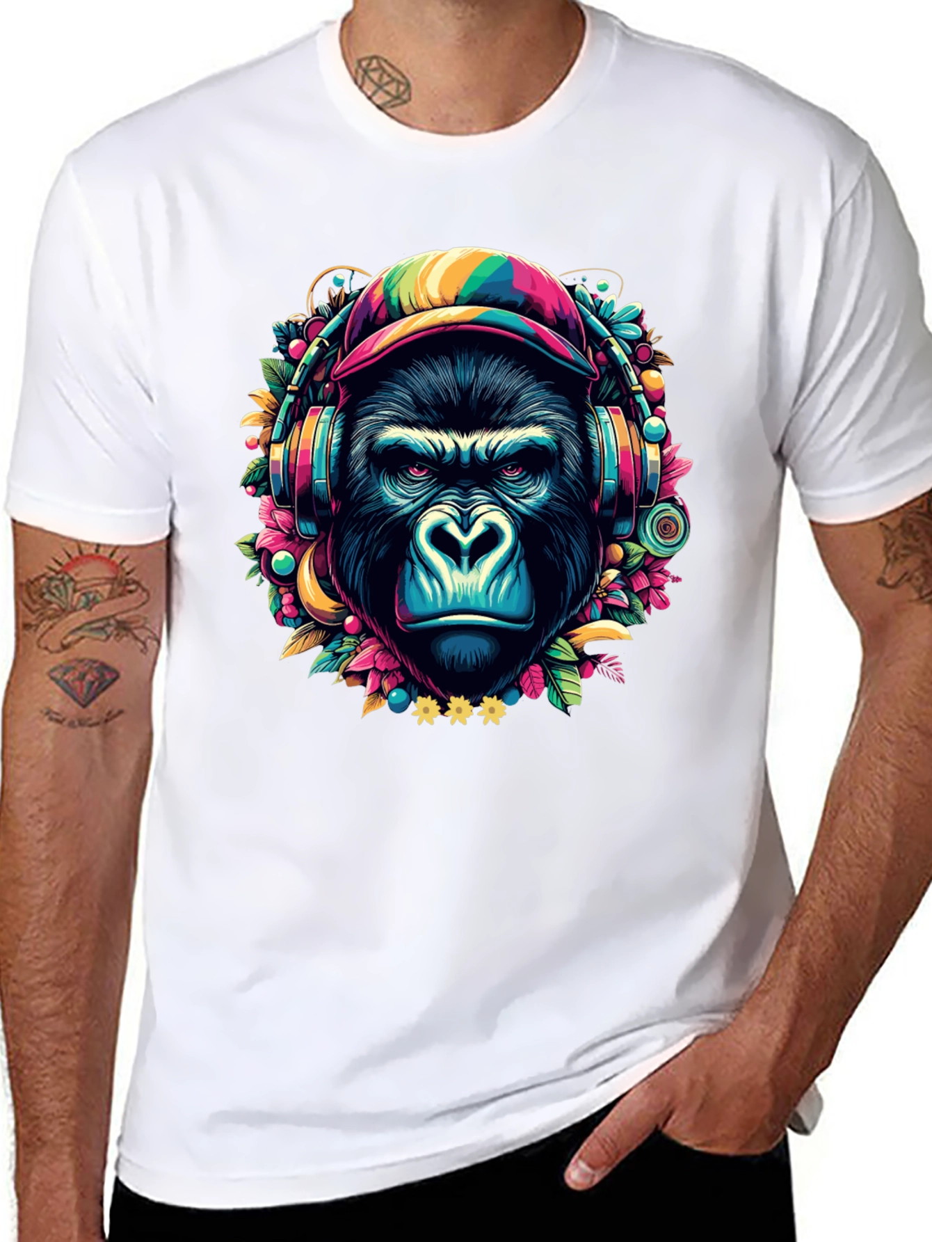 Black Gorilla DJ Graphic T-Shirt - Colorful & Unique Design view 8
