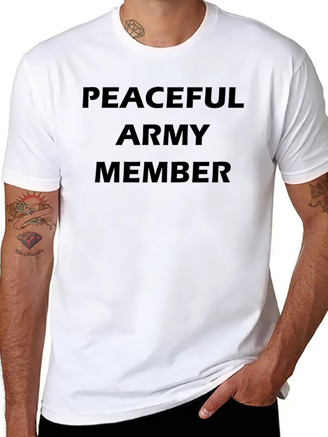 Black Peaceful Army Member Black T-Shirt view 8