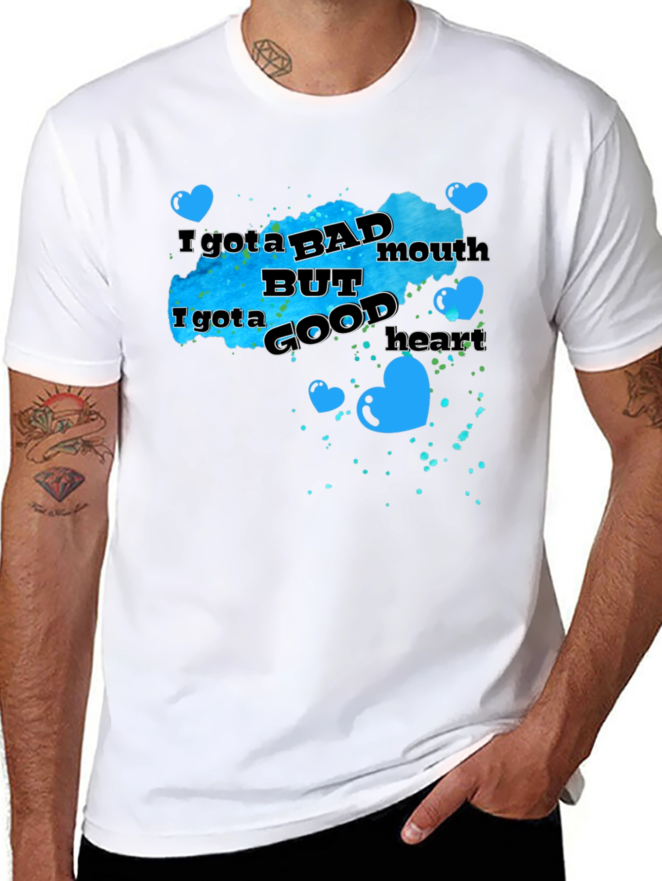Black I Got a Bad Mouth But Good Heart Graphic T-Shirt view 8