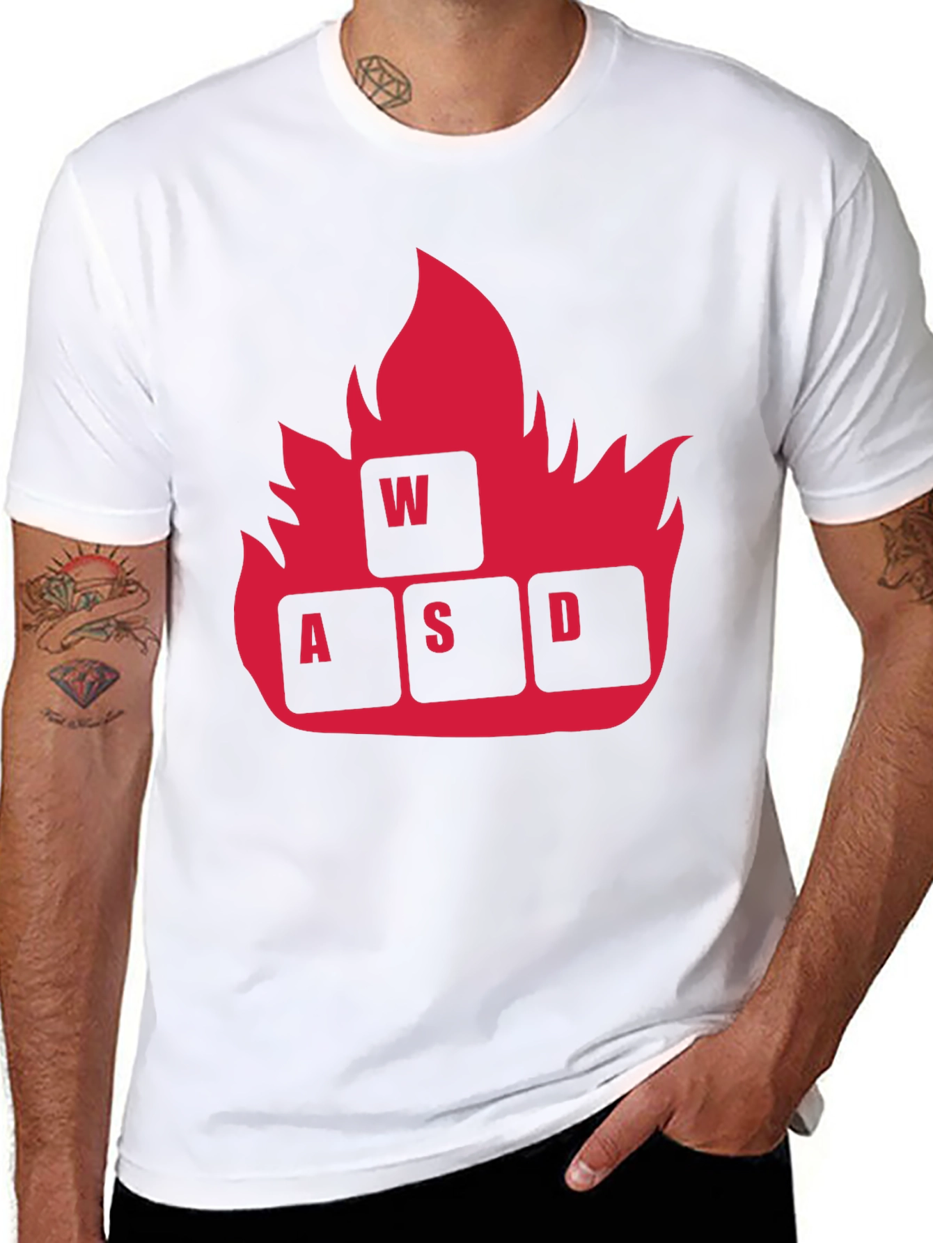 Black Gaming WASD Fire T-Shirt - Black Cotton Tee view 8
