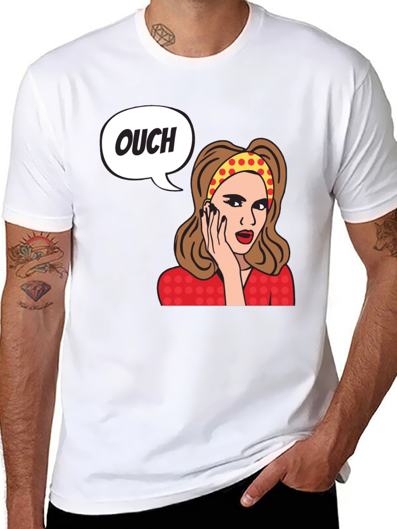 Black Ouch! Retro Cartoon Graphic T-Shirt view 8