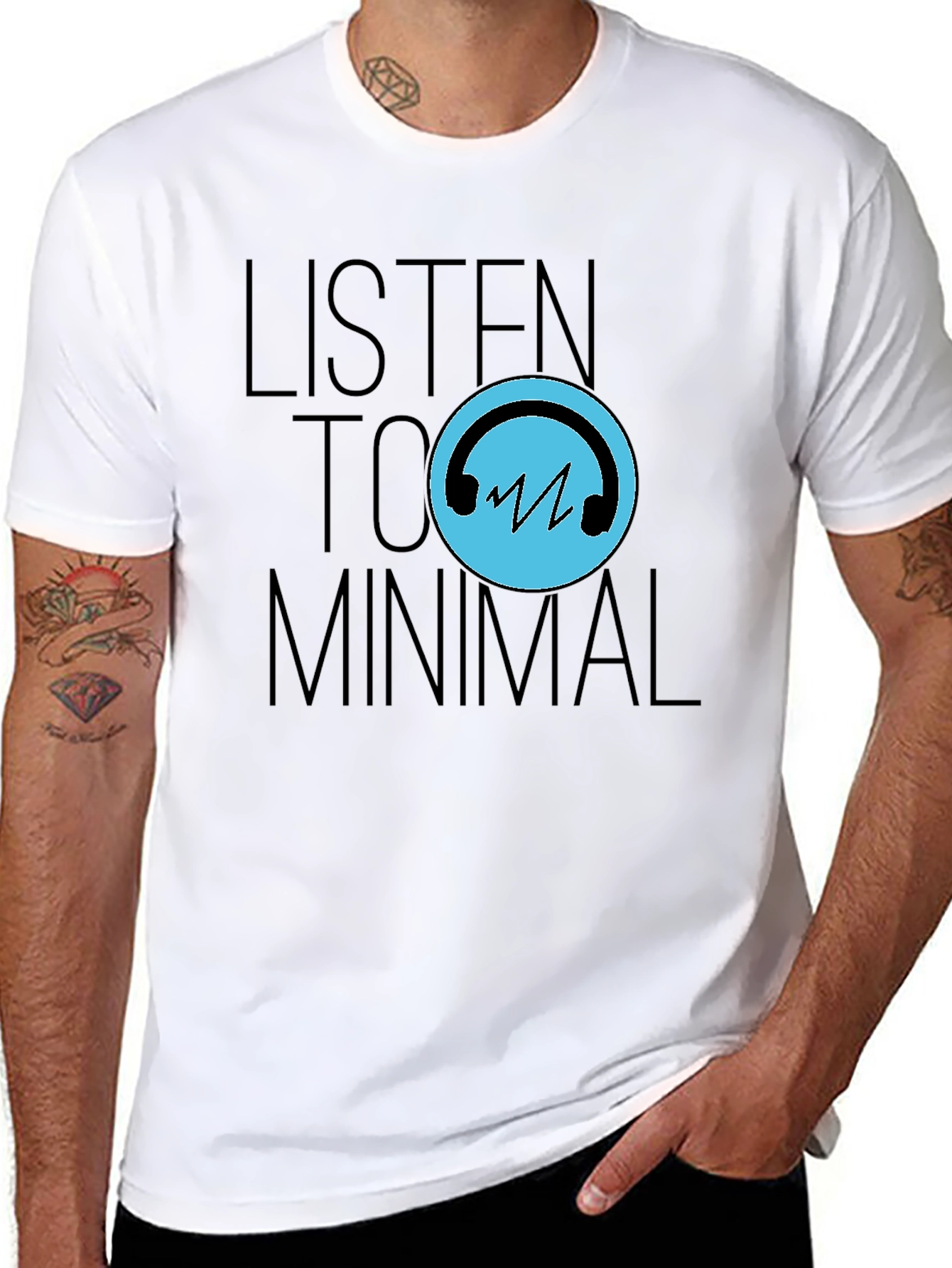 Black Listen to Minimal Black T-Shirt view 8