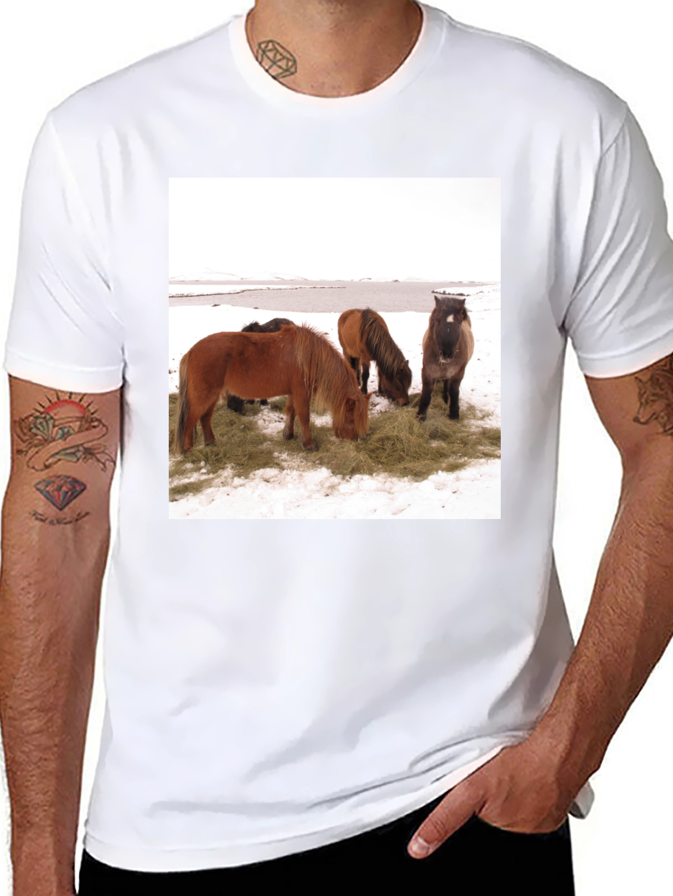 Black Horse Scene Graphic Tee - Unisex Black T-Shirt view 8