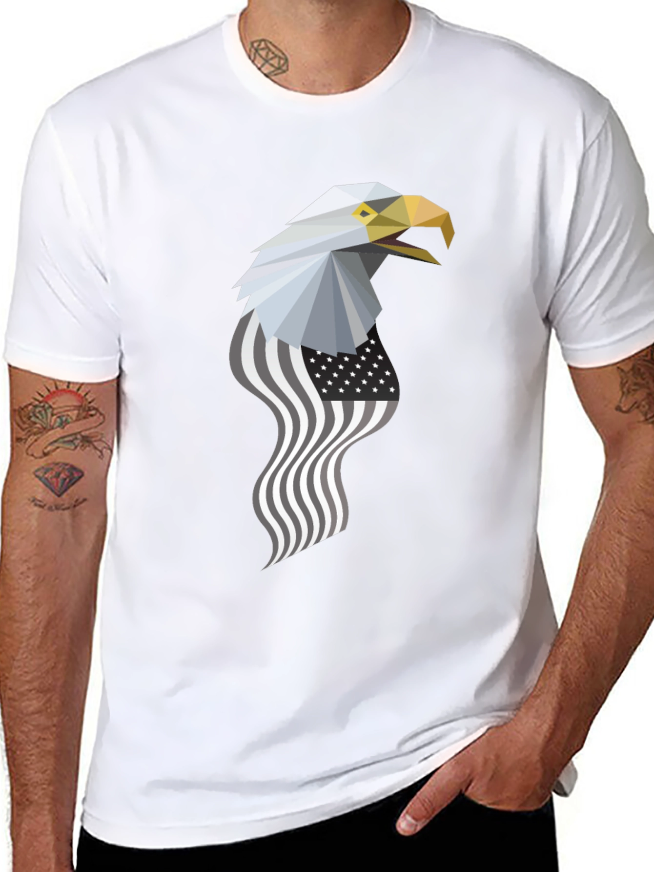 Black Geometric Eagle American Flag Graphic Tee view 8