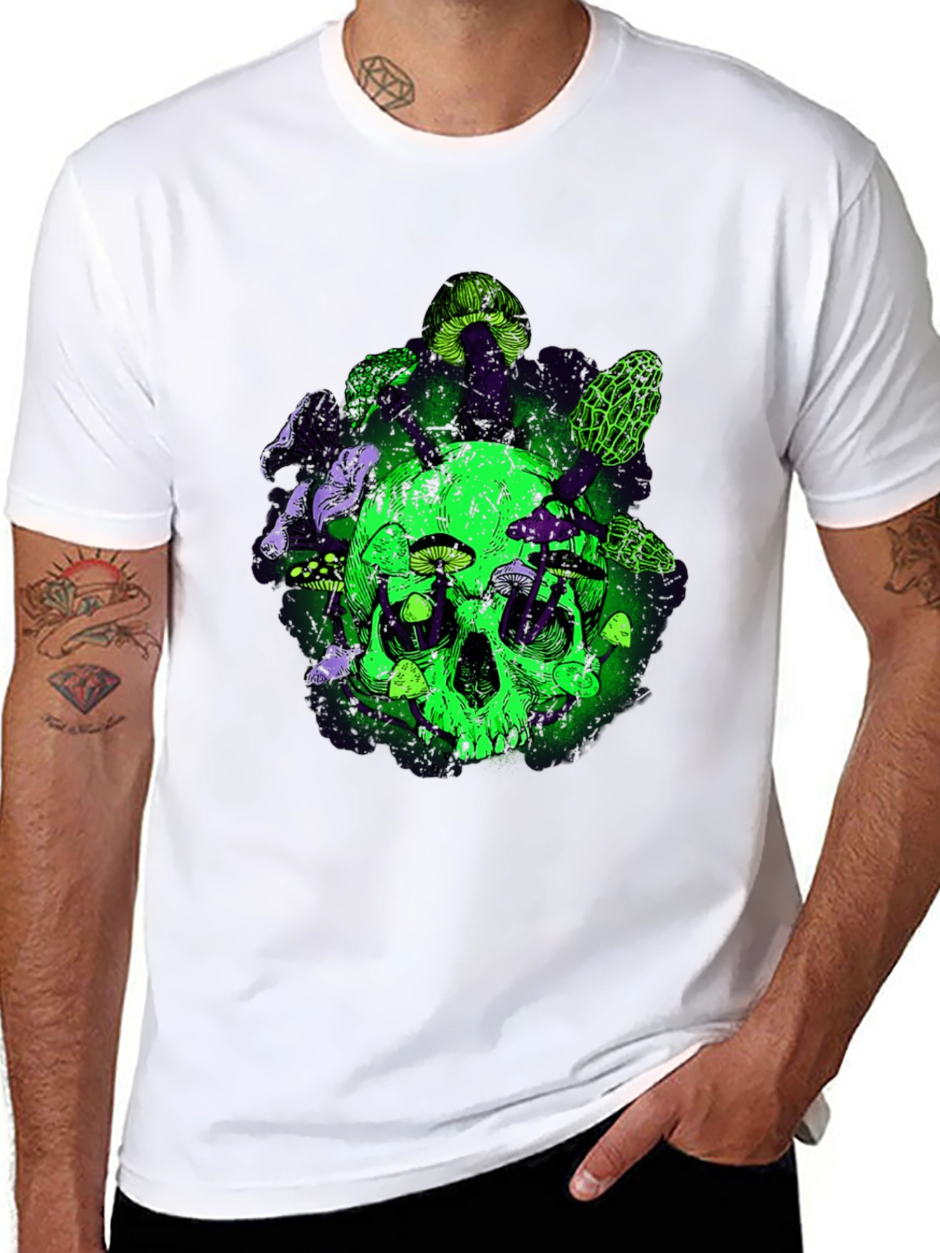 Black Skull & Mushroom Graphic Tee - Unique Design view 8