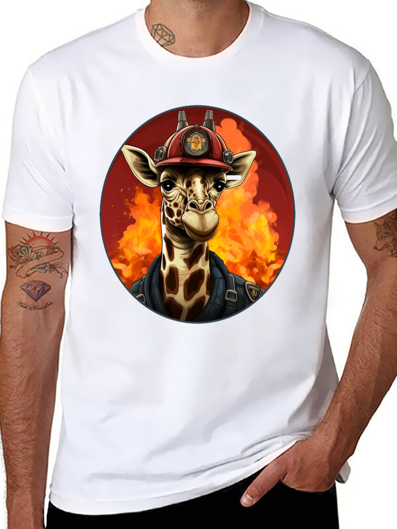 Black Giraffe Firefighter Graphic Tee view 8