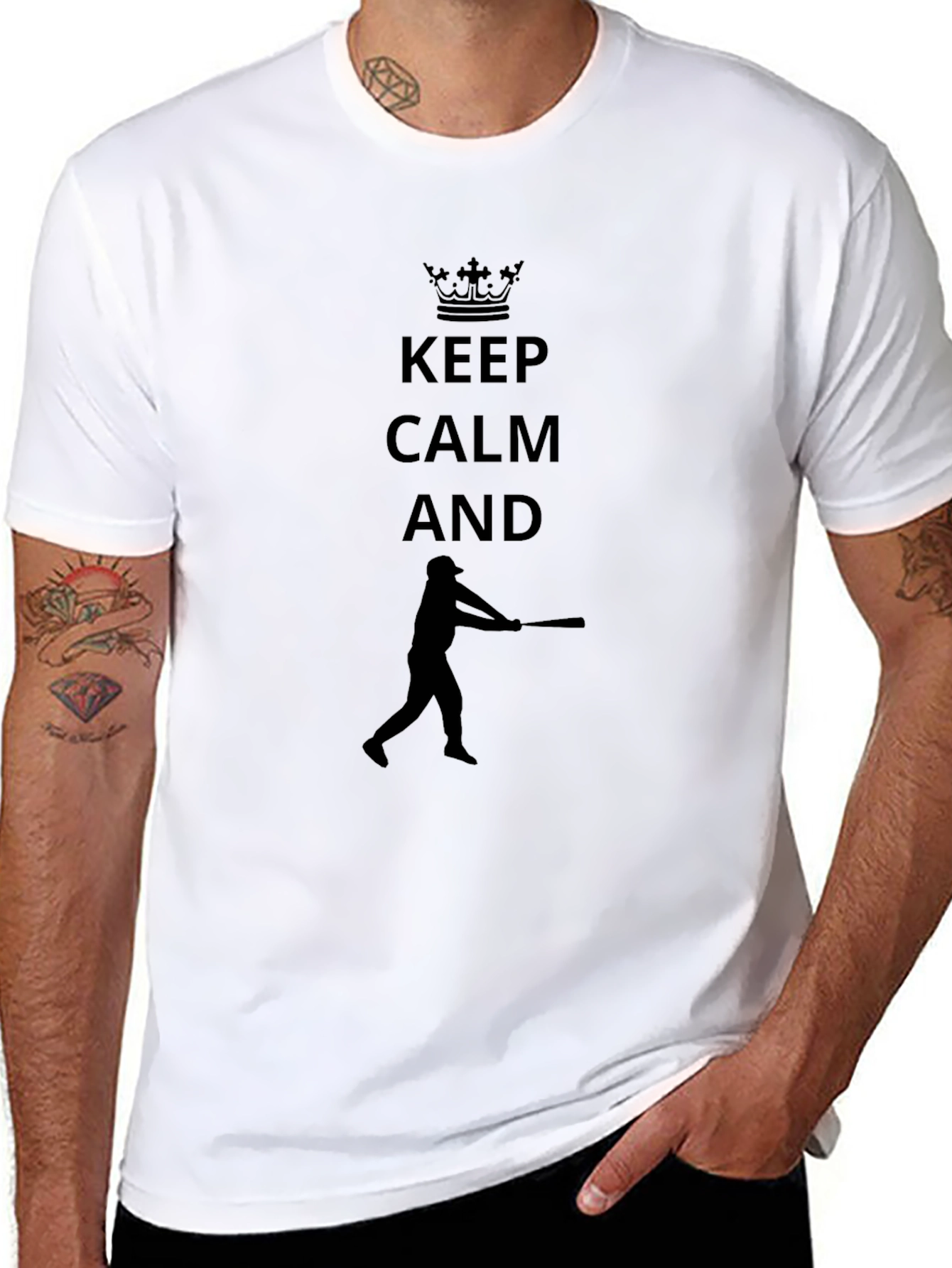 Black Keep Calm Baseball Player Black T-Shirt view 8
