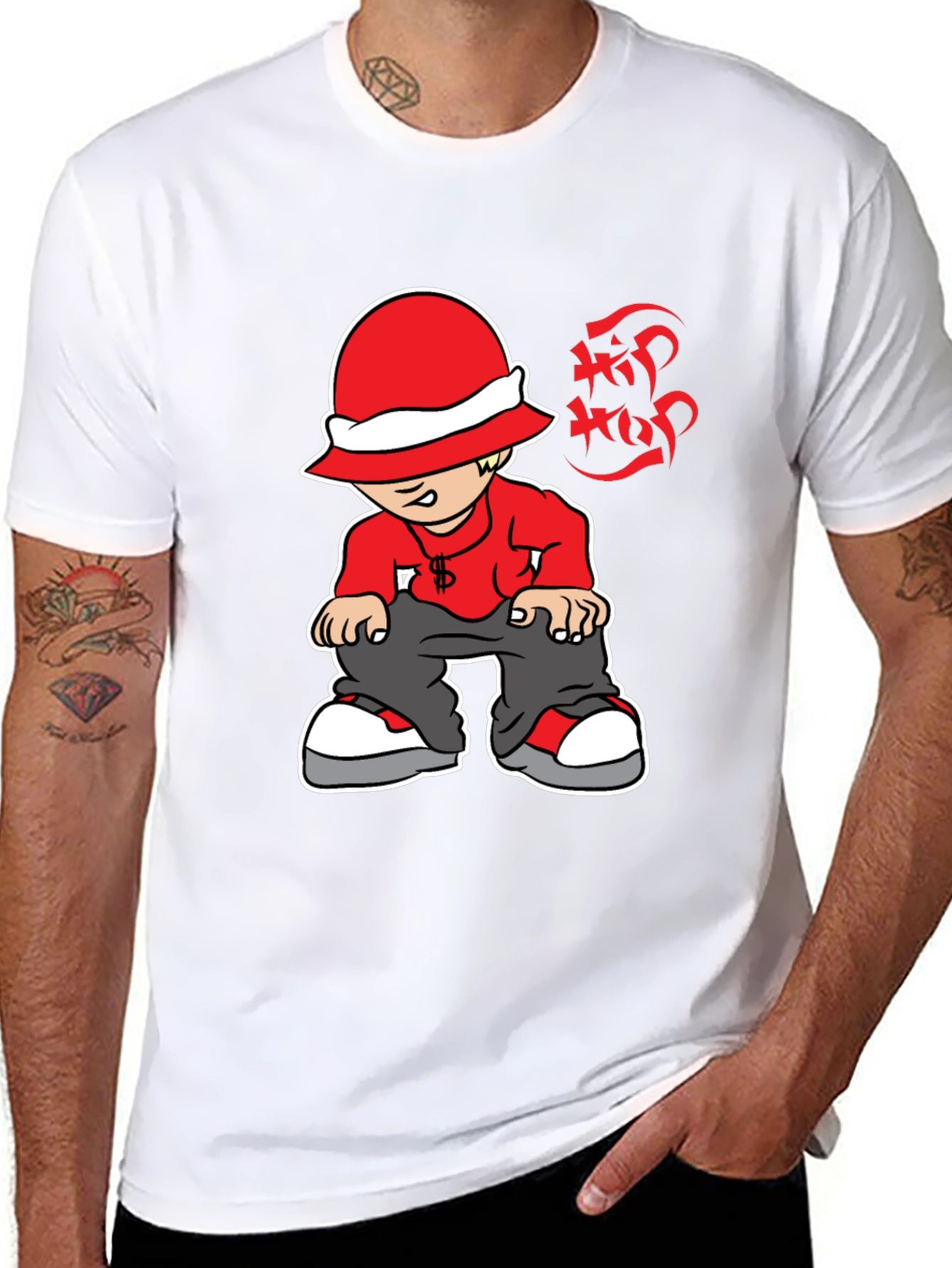Black Hip Hop Cartoon Graphic Black T-Shirt view 8