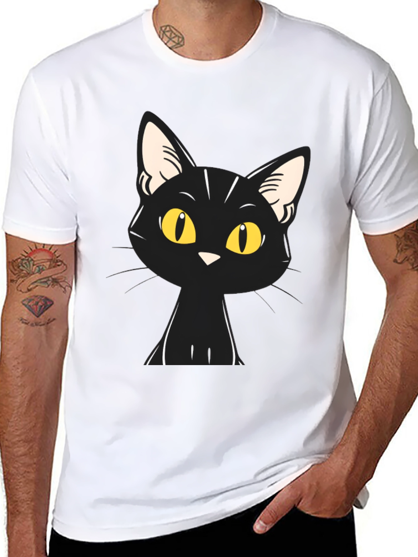 Black Black Cat Graphic Tee - Unisex Cotton T-Shirt view 8