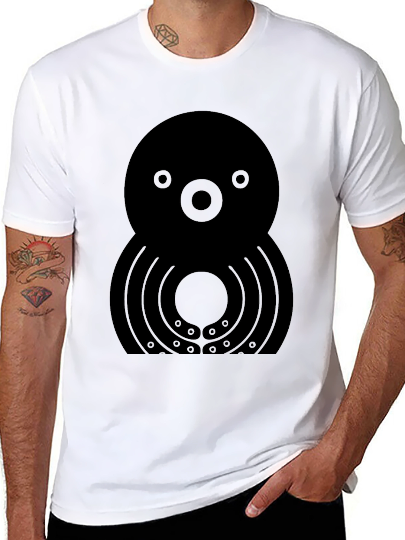 Black Unique Graphic Octopus T-Shirt - Black view 8