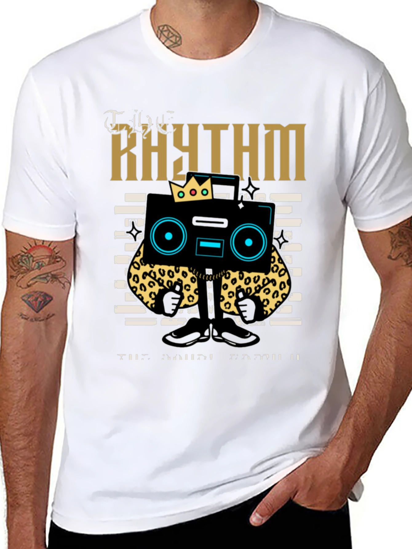 Black Rhythm Graphic Tee - Cool Cartoon Boombox Design view 8