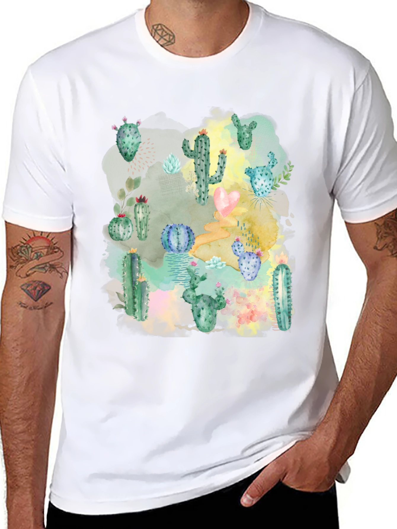 Black Cactus Watercolor Graphic Tee - Stylish Desert Design view 8