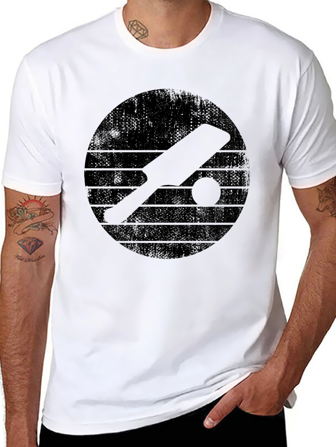 Black Cricket Bat & Ball Graphic Tee - Vintage Black Design view 8