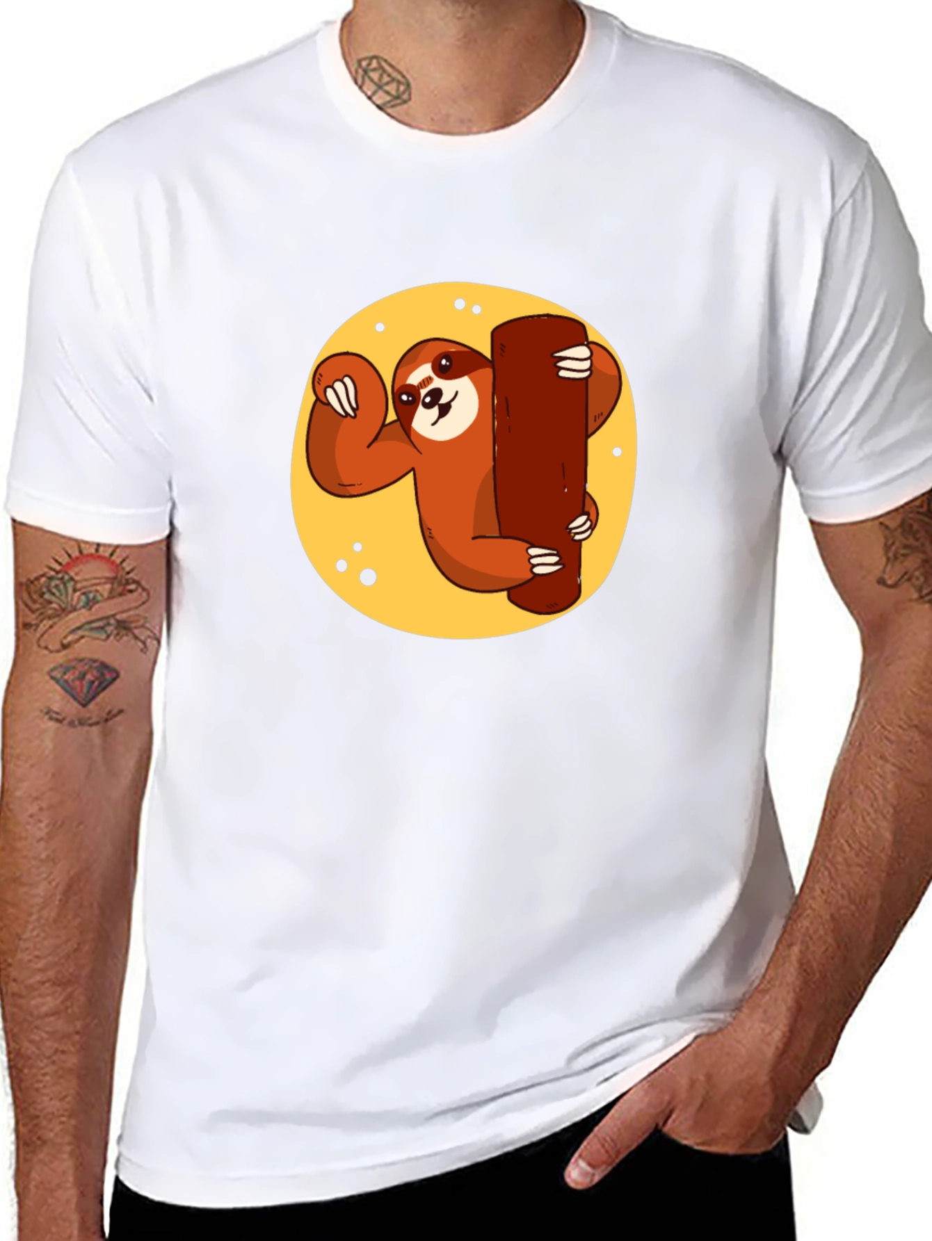 Black Sloth Hugging Tree T-Shirt - Relaxed Style view 8