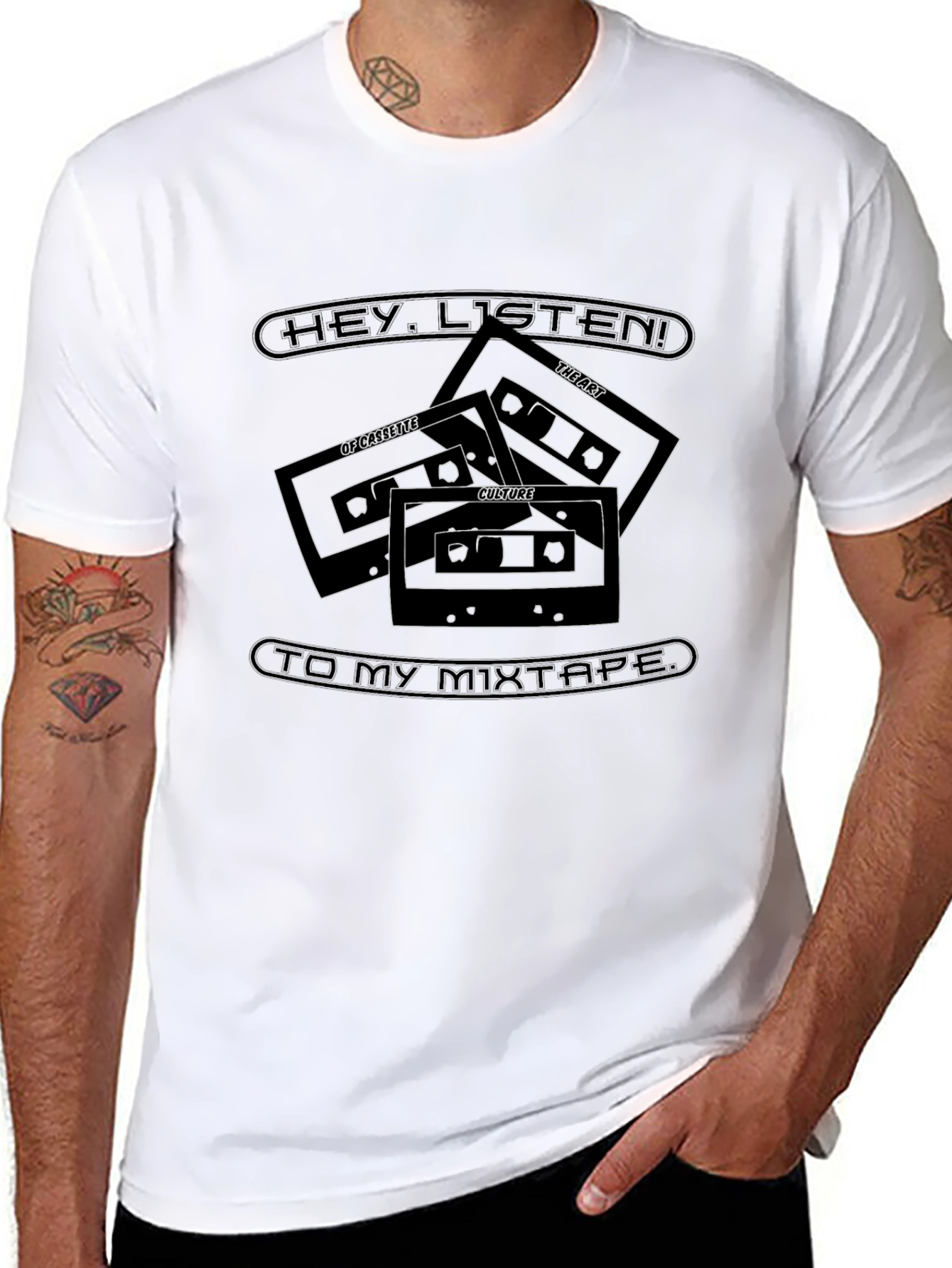 Black Retro Mixtape Graphic Tee - "Hey, Listen!" view 8