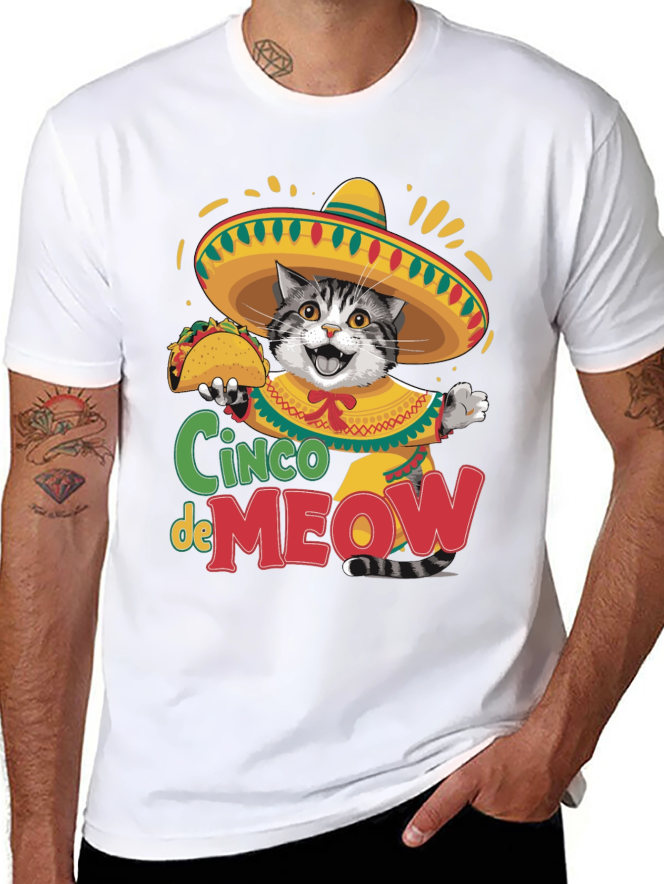 Black Cinco de Meow Cat T-Shirt - Taco Fiesta Tee view 8