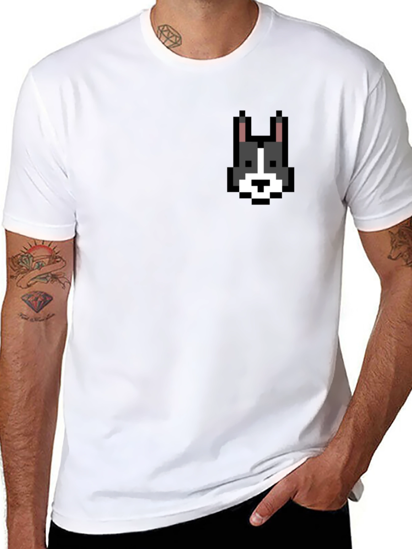 Black Pixel Dog T-Shirt - Black Cotton Tee view 8