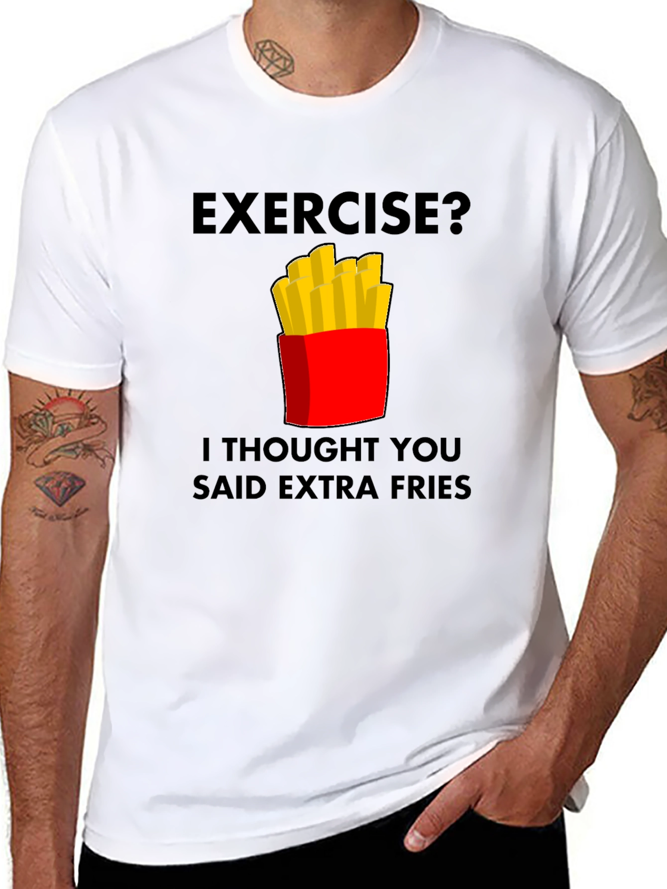 Black Funny Extra Fries Graphic T-Shirt view 8