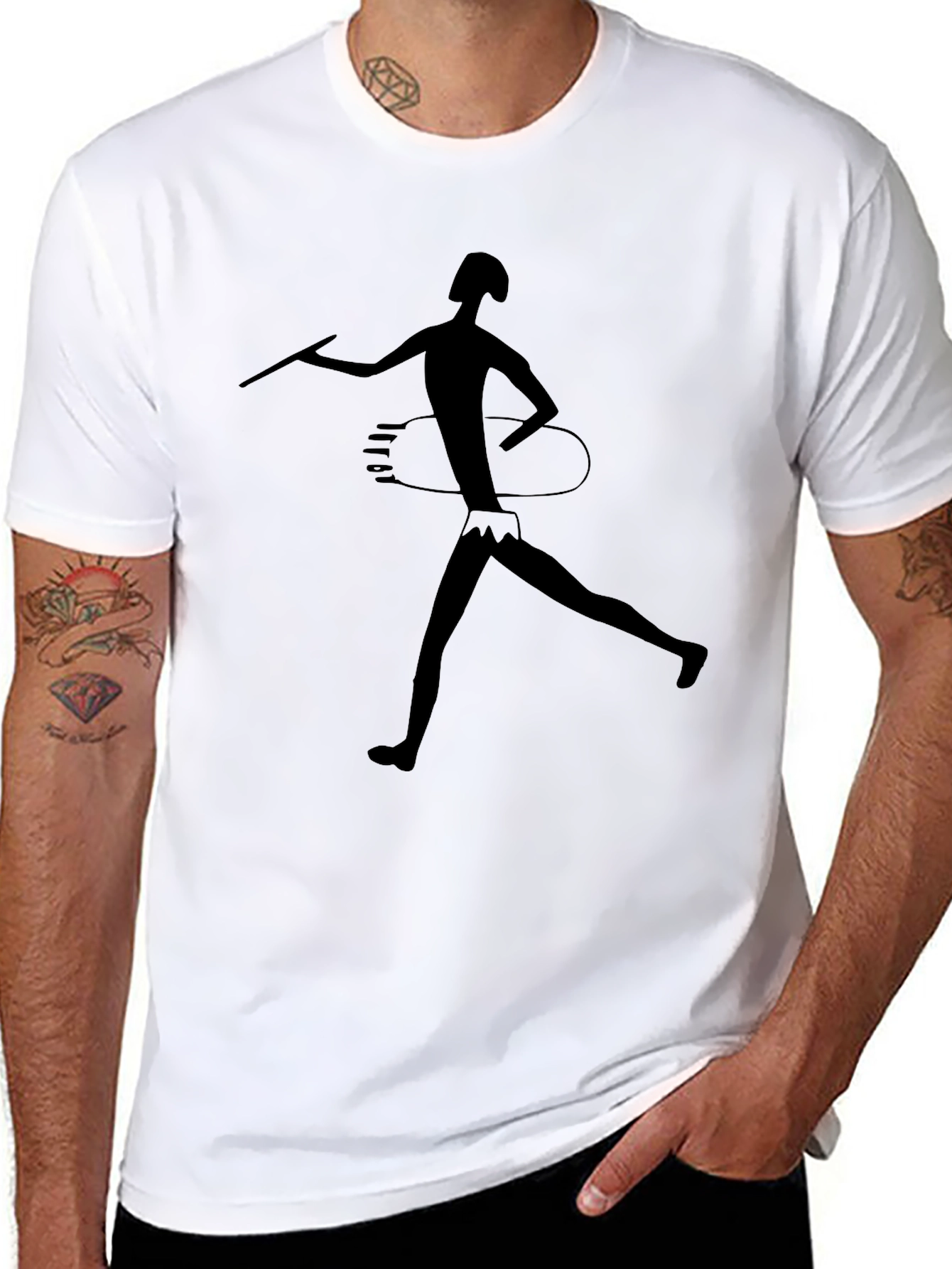 Black Tribal Art Spear Thrower Black T-Shirt view 8