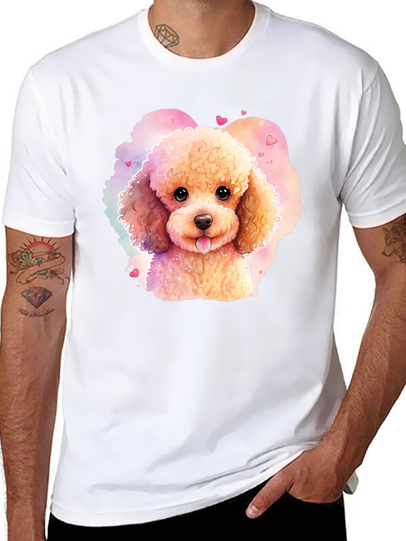Black Cute Poodle Watercolor T-Shirt view 8