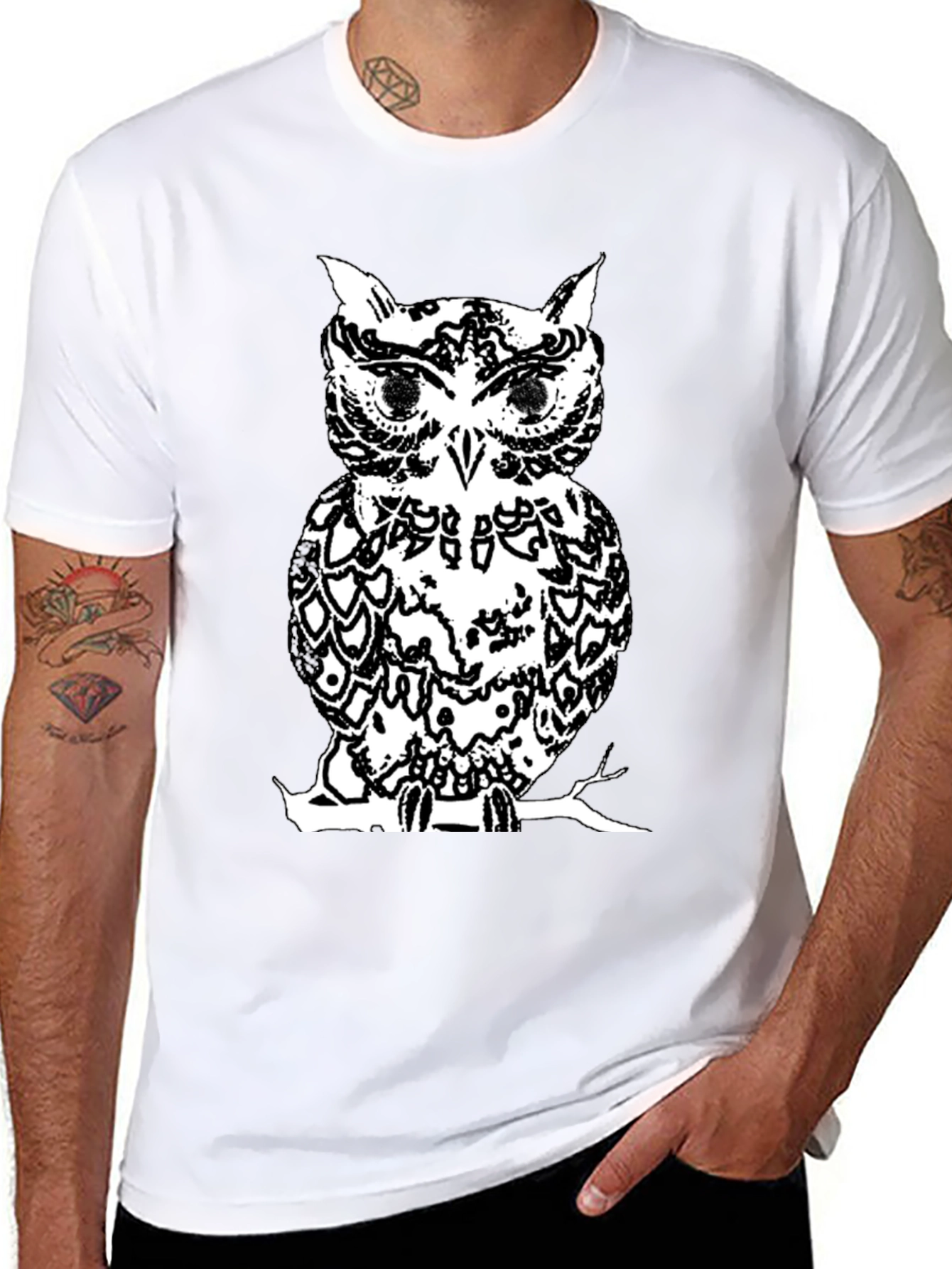 Black Black Owl Graphic Tee - Stylish Men's T-Shirt view 8