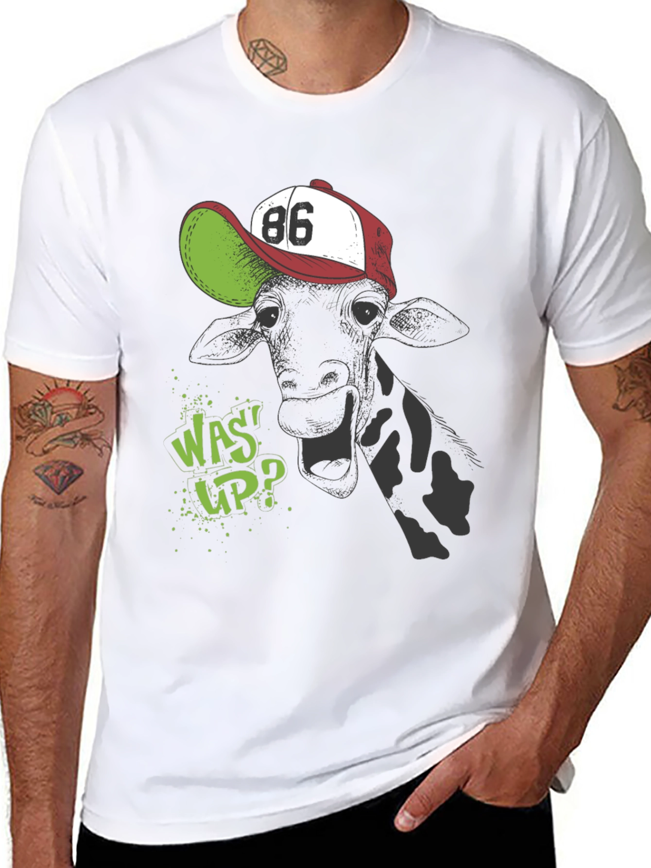 Black Cool Cow T-Shirt - 'Was Up?' Design view 8
