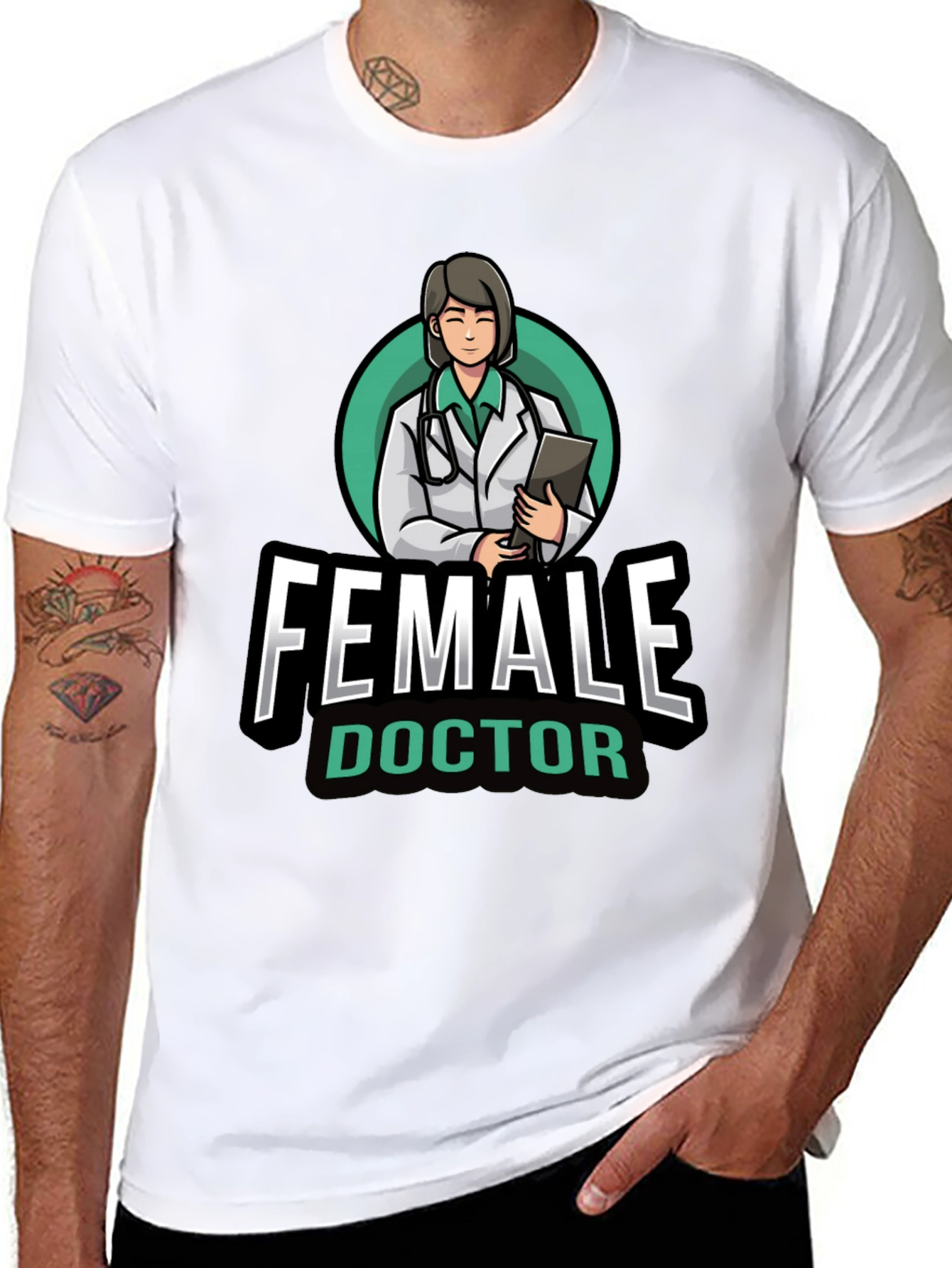 Black Female Doctor Graphic T-Shirt - Novelty Medical Apparel view 8